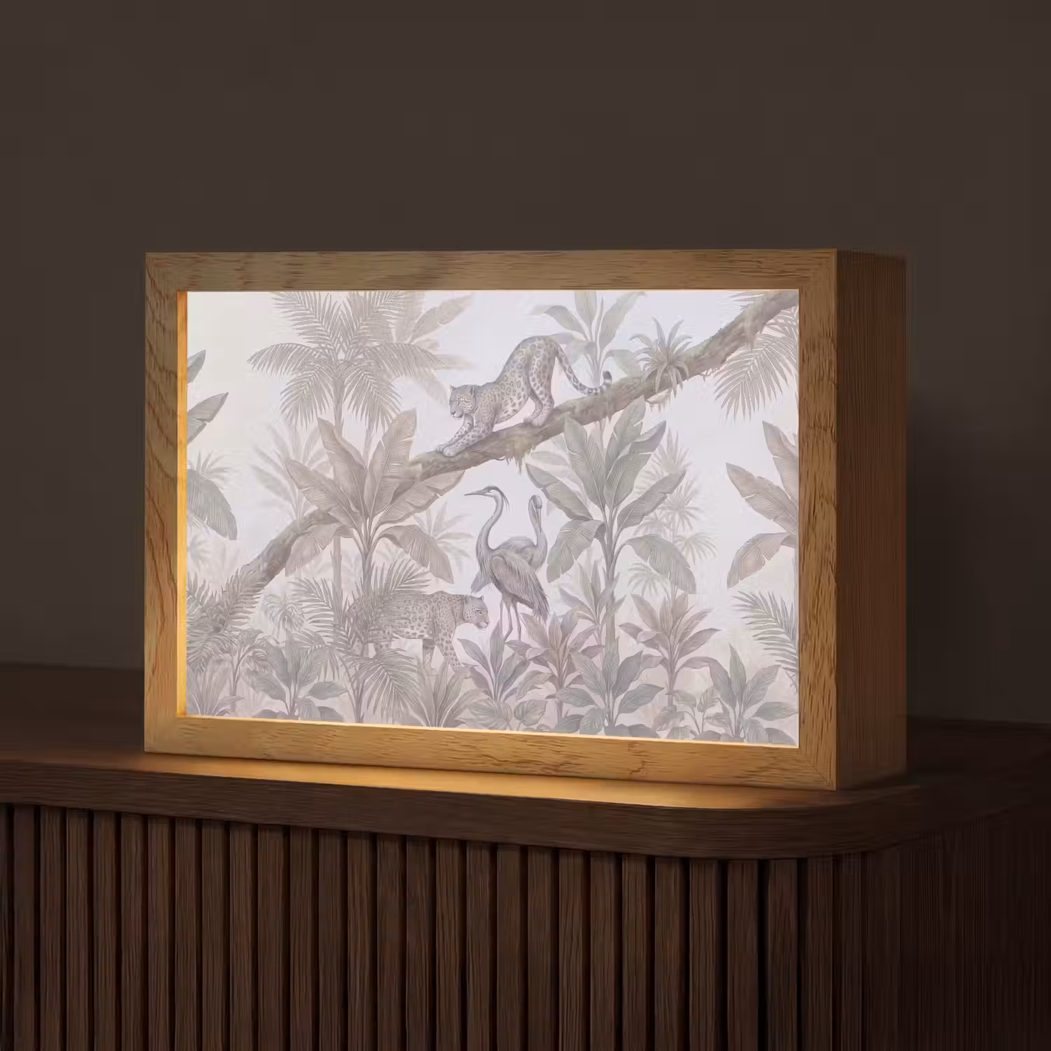 Kat - Vogel - Jungle - Illustratie - Dieren Light Box met kabel (Tafellamp) klein -z3d_website
