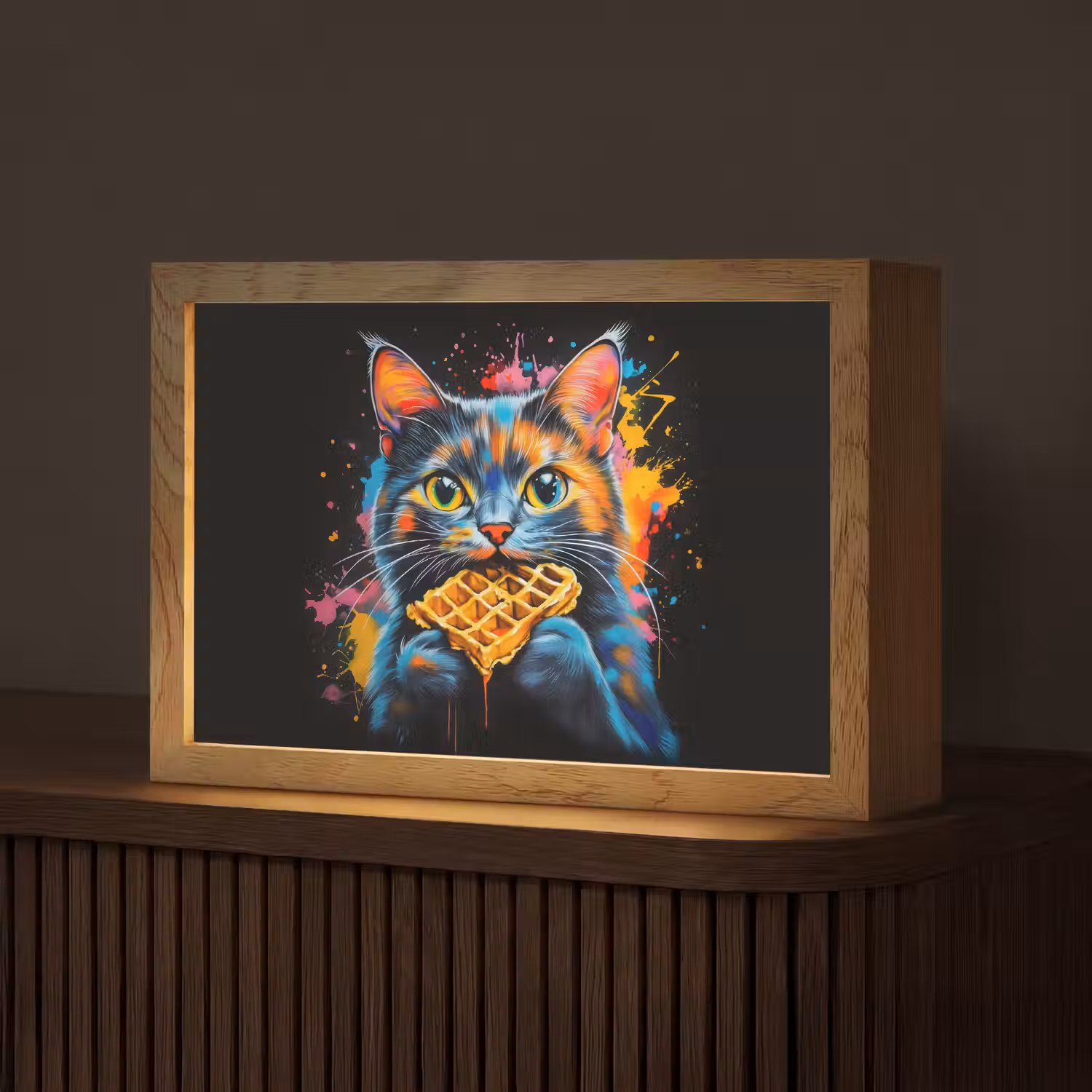 Kat - Graffiti - Kleurrijk - Wafel - Eten Light Box met kabel (Tafellamp) klein -z3d_website