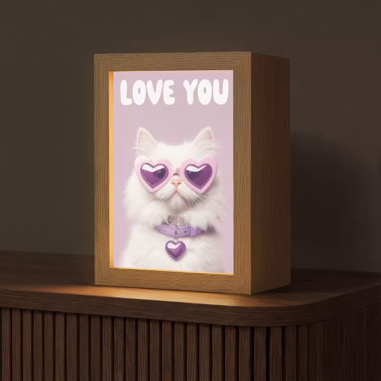 Kat - Love - Paars - Valentijn Light Box met kabel (Tafellamp) klein -z3d_website