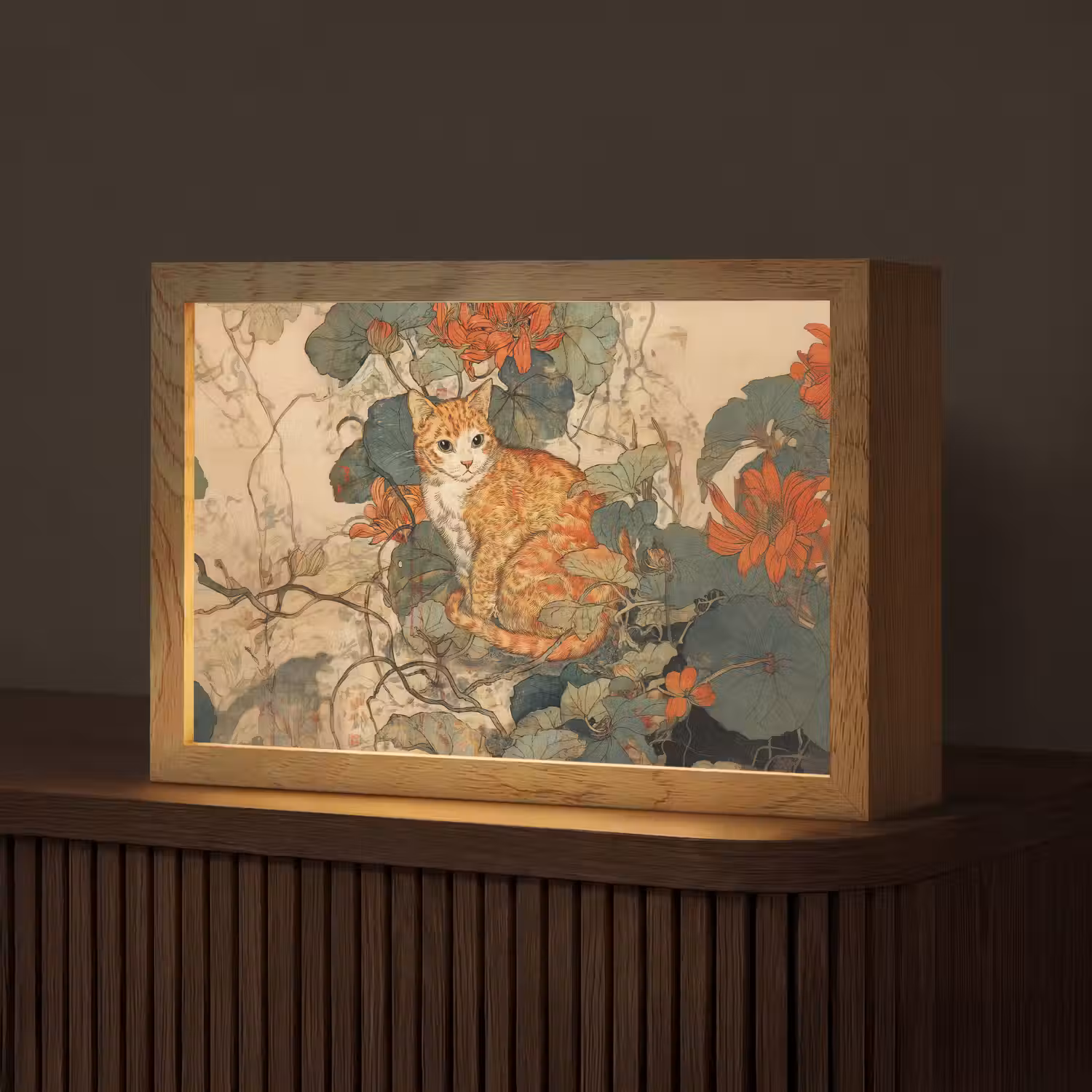 Kat - Sierlijk - Bloemen Light Box met kabel (Tafellamp) klein -z3d_website