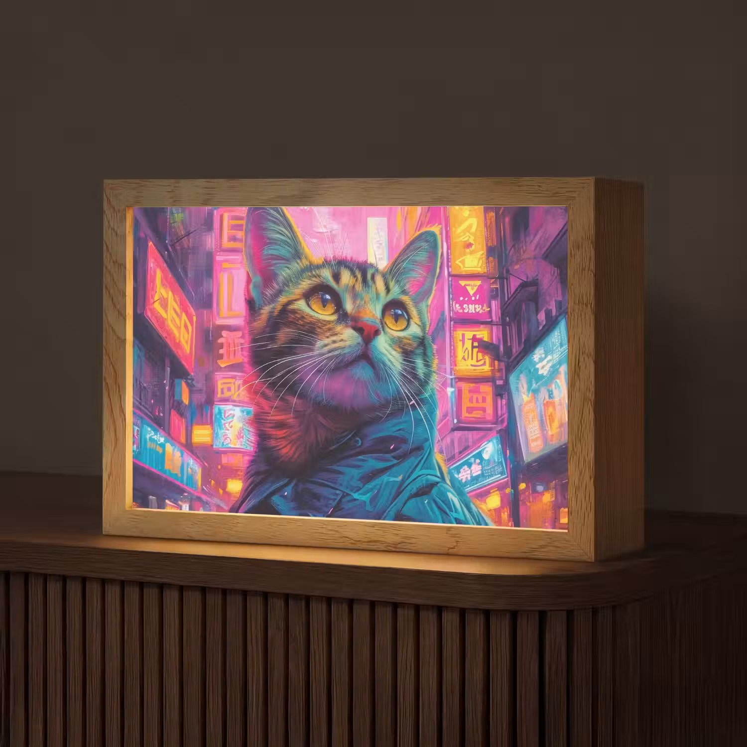 Kat - Pop art - China - Neon - Stad Light Box met kabel (Tafellamp) klein -z3d_website