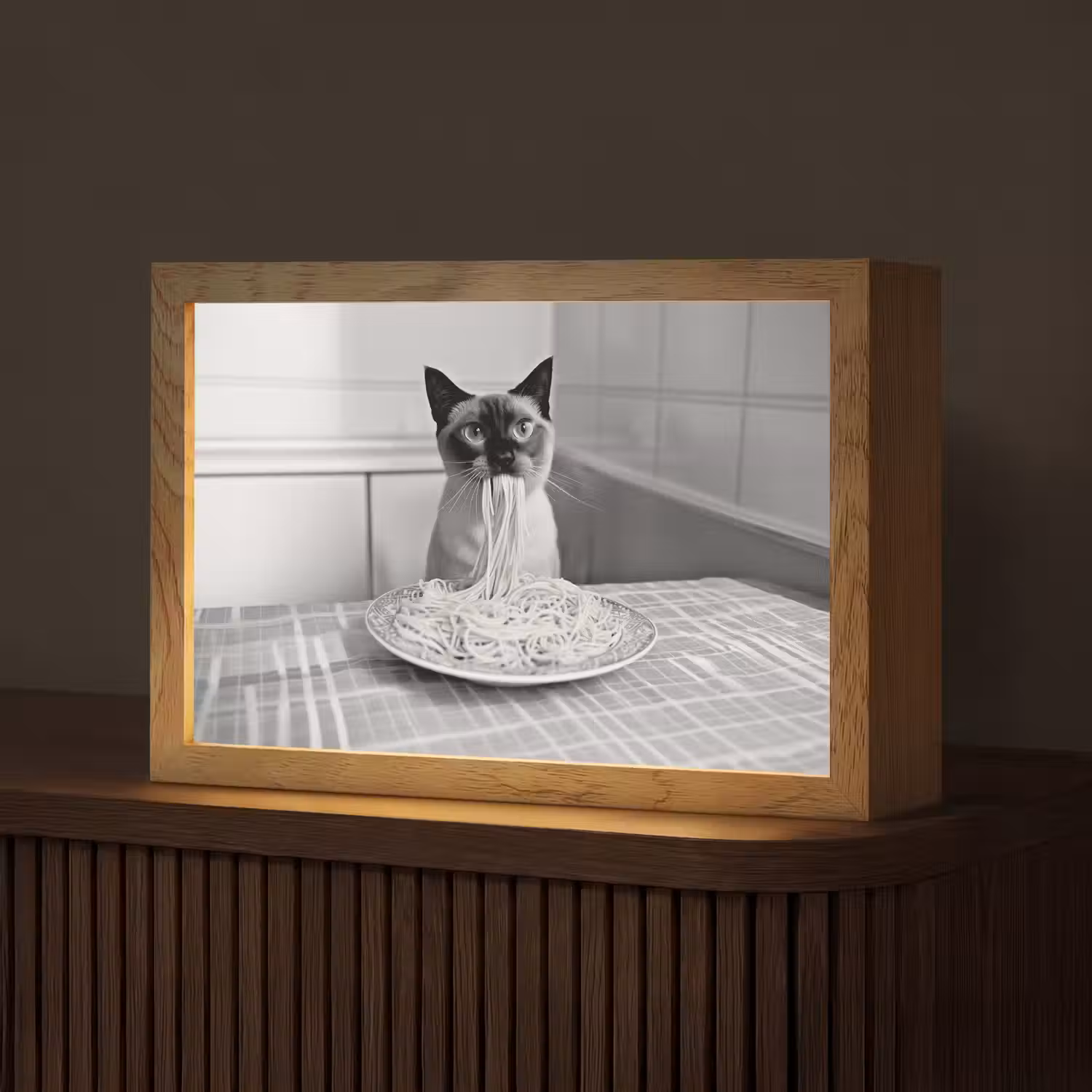 Kat - Siamees - Zwart Wit - Schattig - Dieren Light Box met kabel (Tafellamp) klein -z3d_website