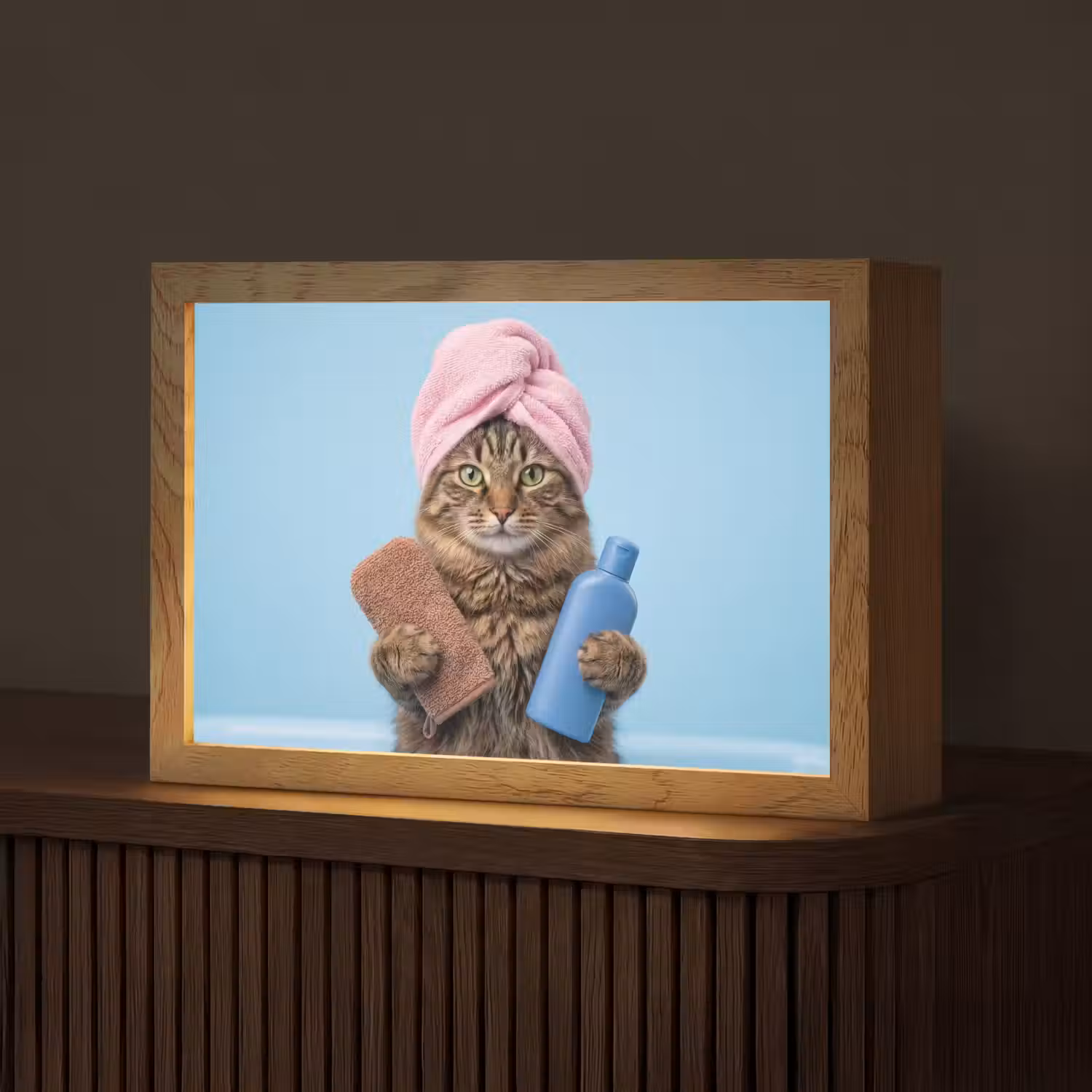 Kat - Handdoek - Washand - Zeep Light Box met kabel (Tafellamp) klein -z3d_website