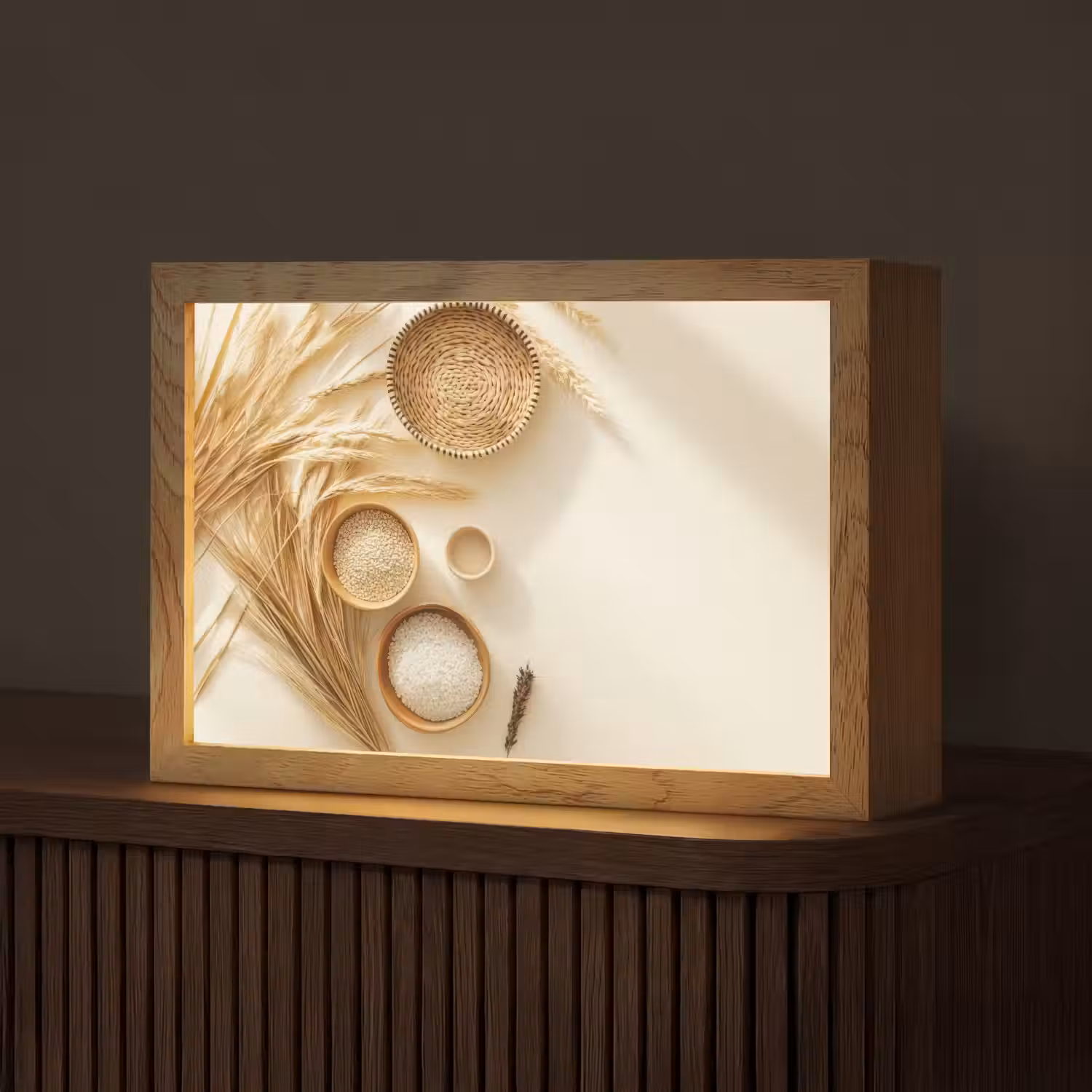 Granen - Hout - Kom - Beige Light Box met kabel (Tafellamp) klein -z3d_website
