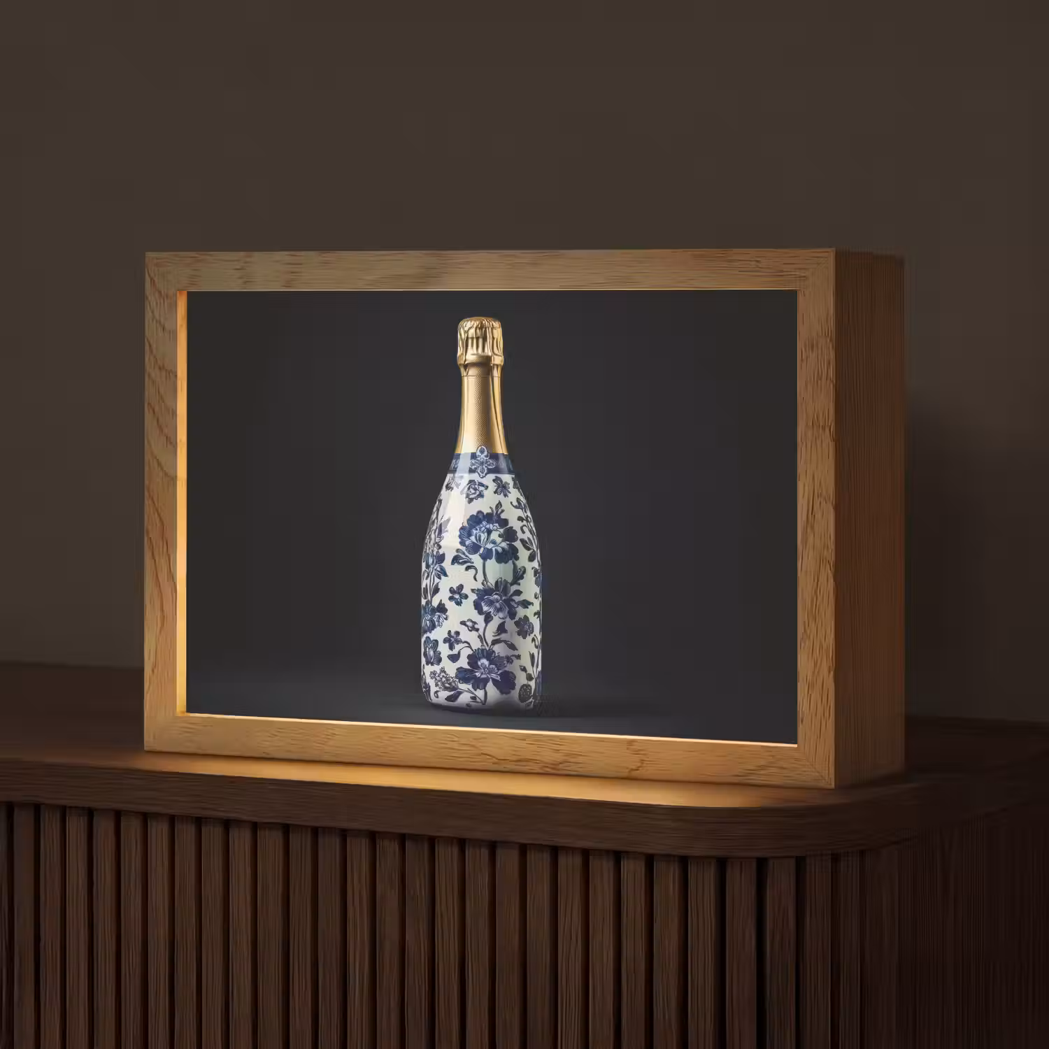 Champagne - Bloemen - Goud - Chique Light Box met kabel (Tafellamp) klein -z3d_website