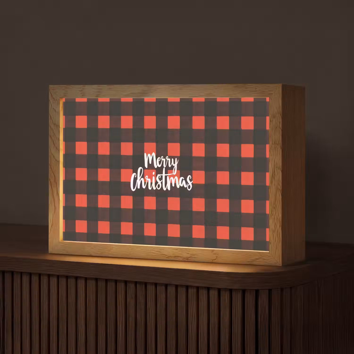 Geruit - Rood - Tekst - Christmas Light Box met kabel (Tafellamp) klein -z3d_website