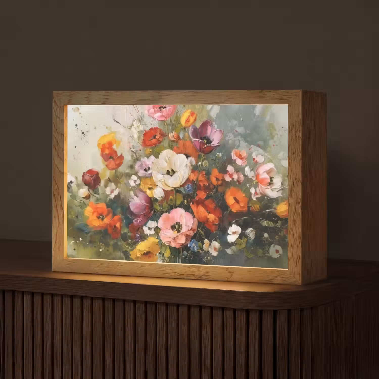 Vrolijk boeket - Dynamisch - Subtiele kleurspatten Light Box met kabel (Tafellamp) klein -z3d_website