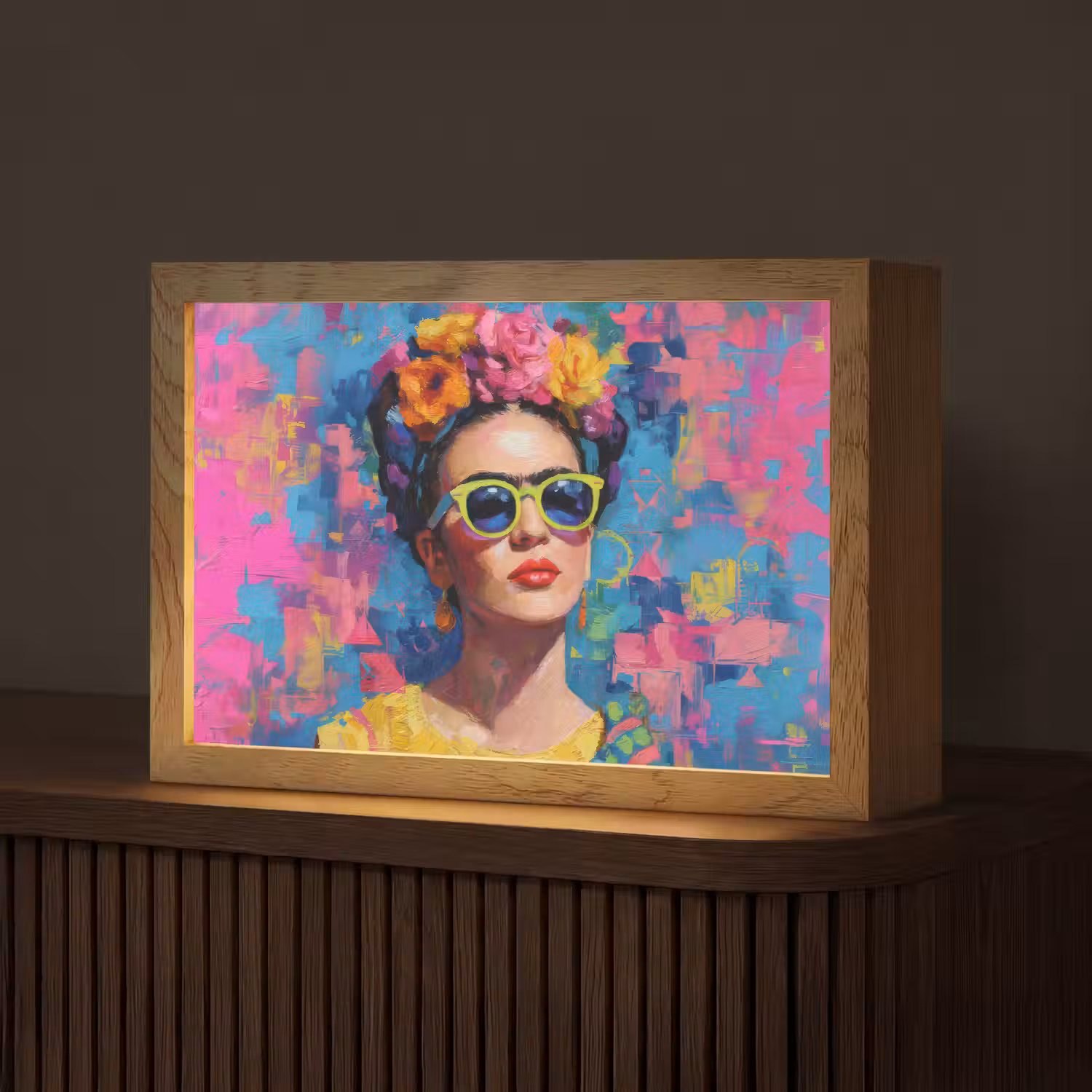 Vrolijk portret - Vrouw - Bloemenkroon Light Box met kabel (Tafellamp) klein -z3d_website