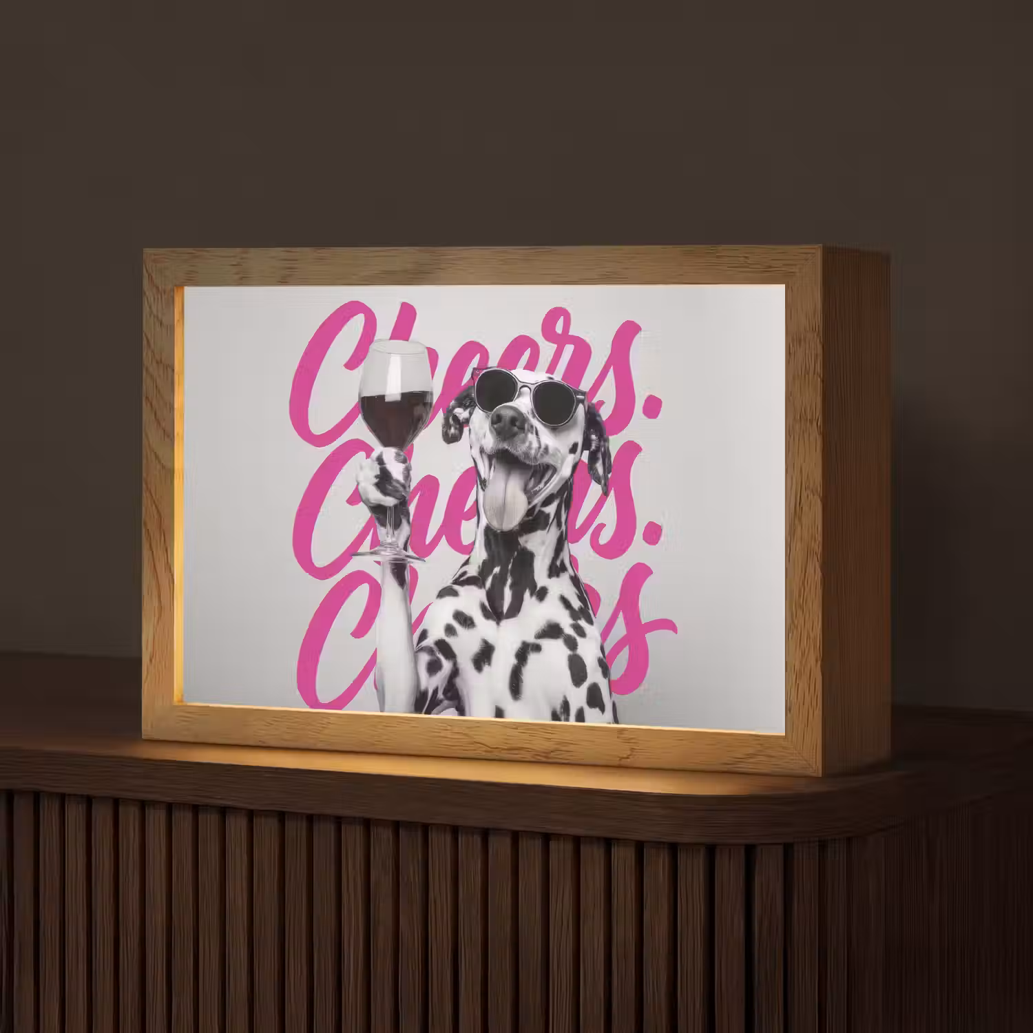 Cheers - Hond - Roze - Wijn Light Box met kabel (Tafellamp) klein -z3d_website