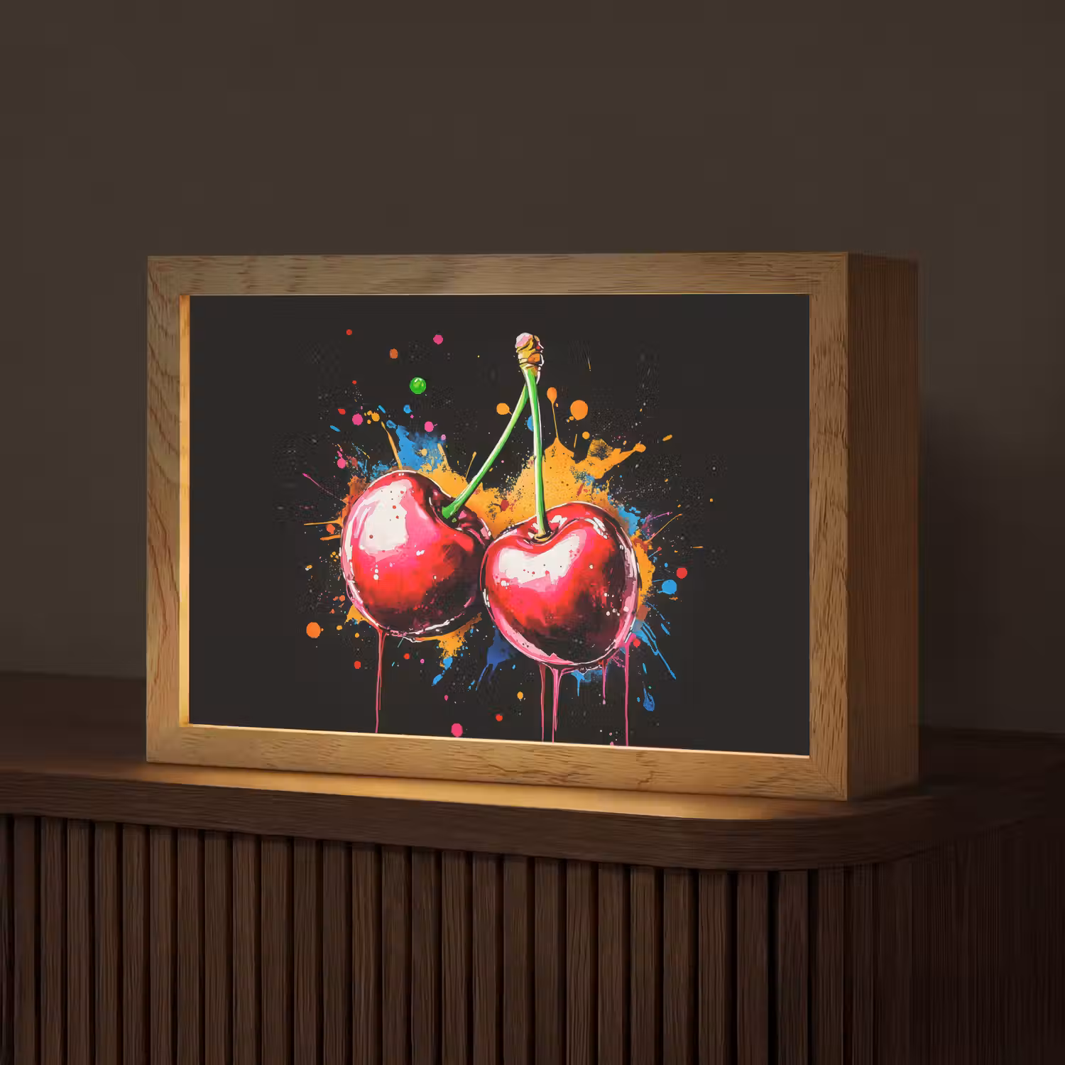 Kersen - Fruit - Graffiti - Verf - Abstract - Modern - Kleurrijk Light Box met kabel (Tafellamp) klein -z3d_website