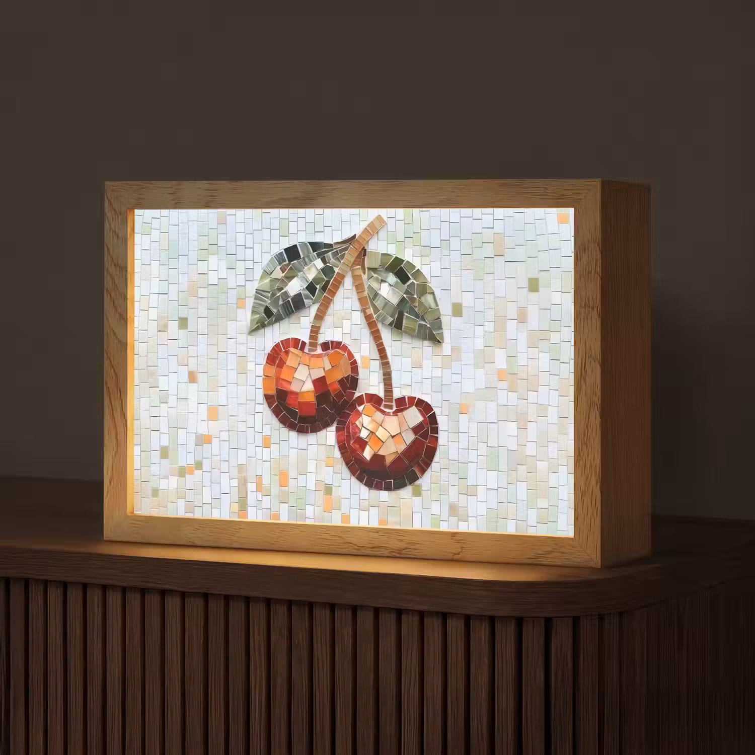 Kersen - Rood - Mozaïek - Blaadjes Light Box met kabel (Tafellamp) klein -z3d_website