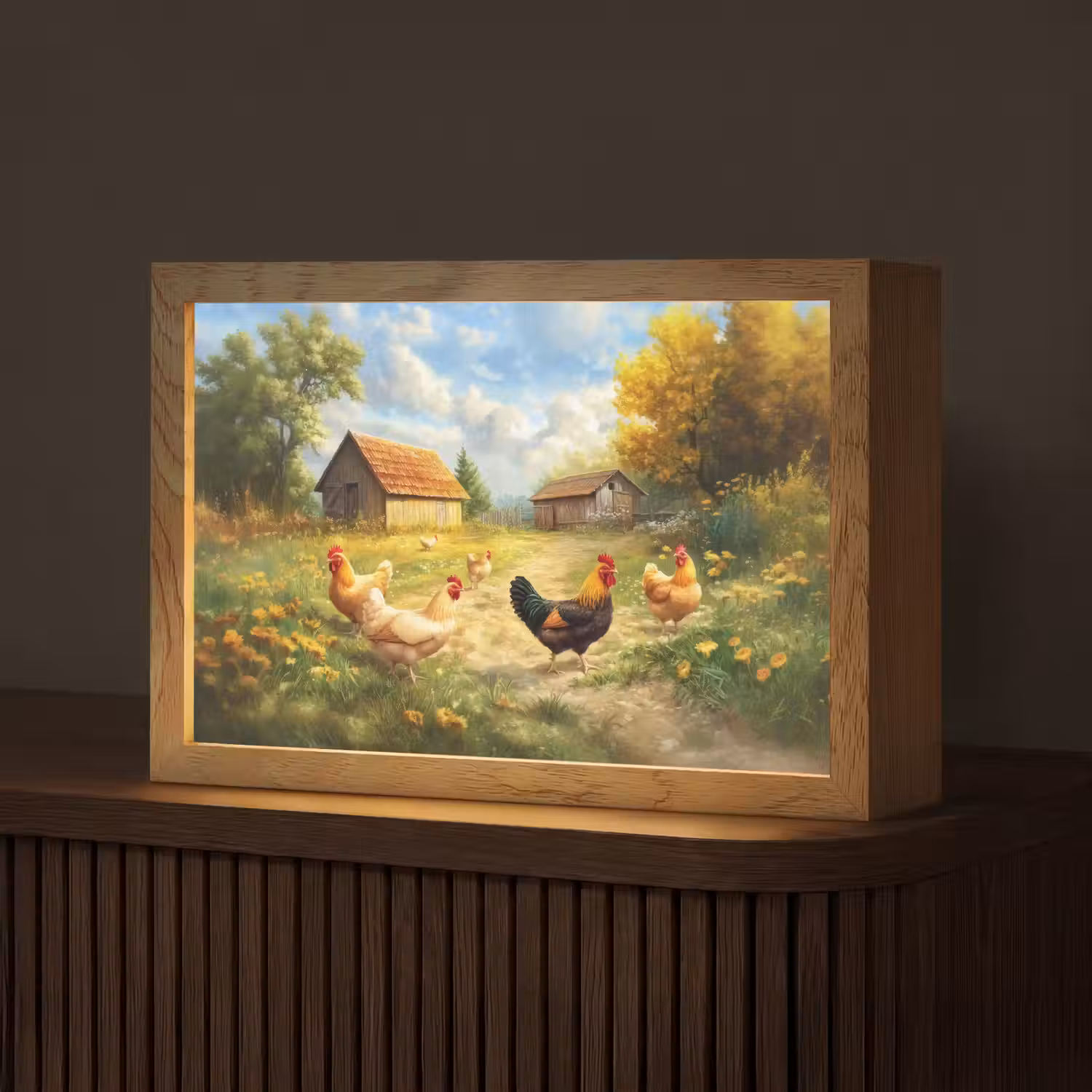 Kippen - Landelijke rust - Natuur Light Box met kabel (Tafellamp) klein -z3d_website