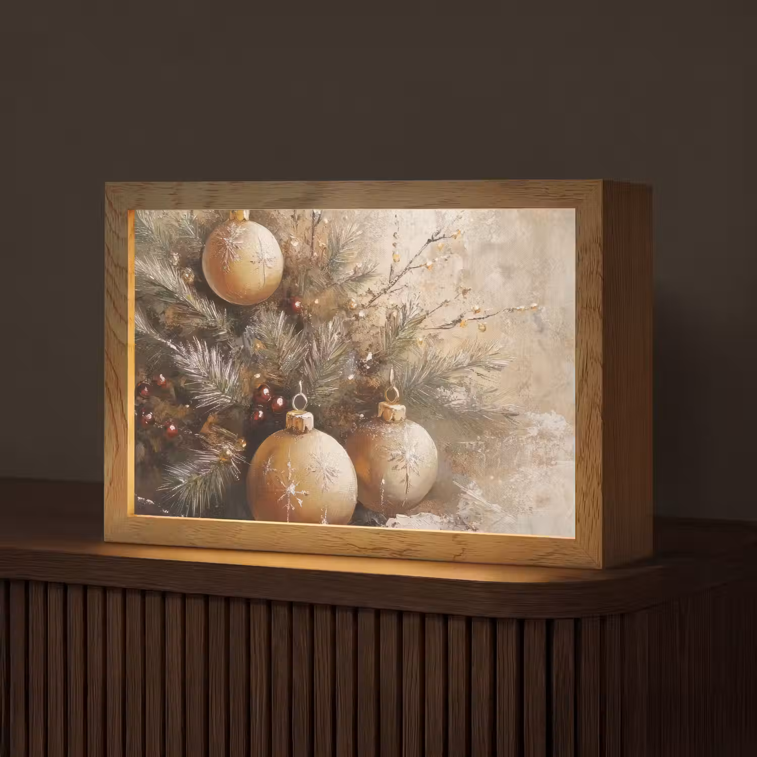Kerst - Kerstballen - Beige - Goud Light Box met kabel (Tafellamp) klein -z3d_website