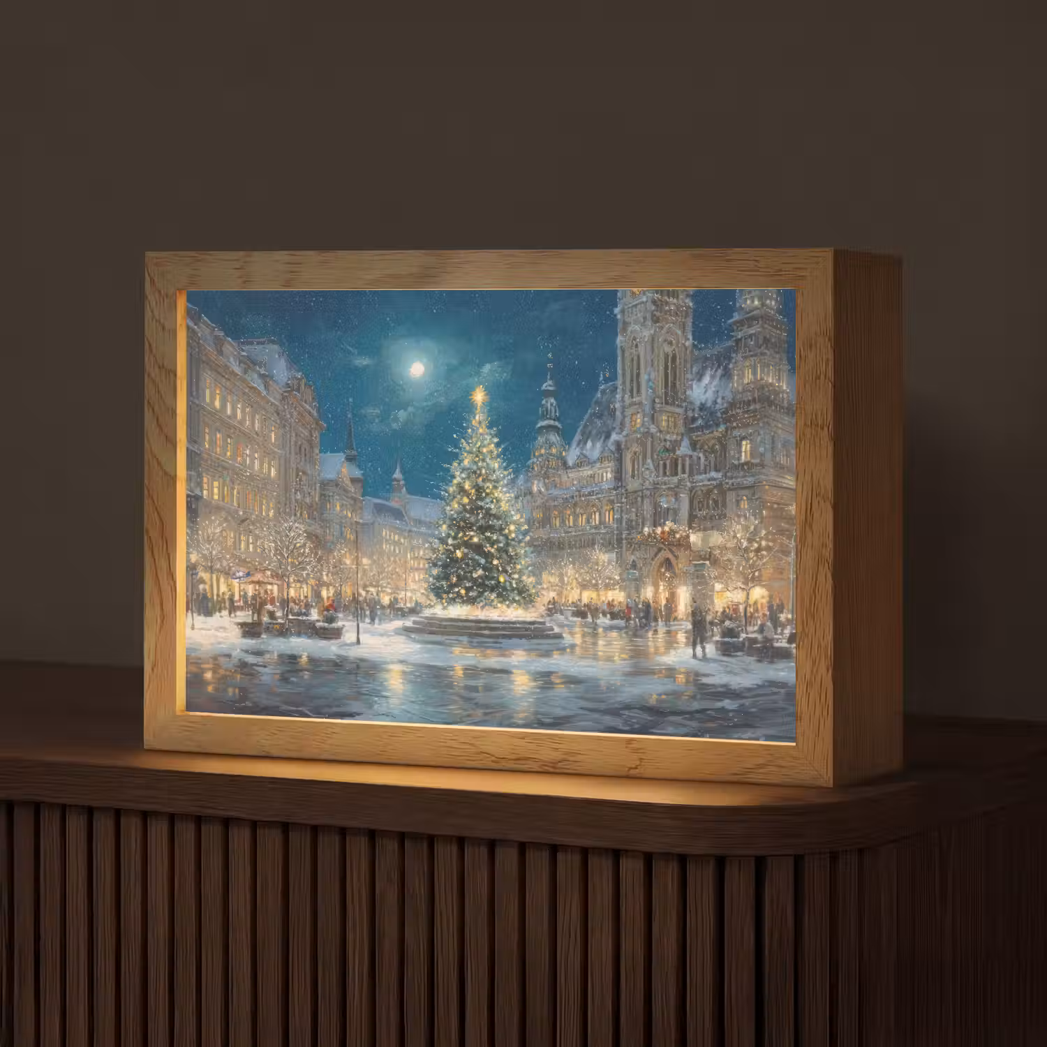 Kerstnacht - Stadsplein - Meerkleurig Light Box met kabel (Tafellamp) klein -z3d_website