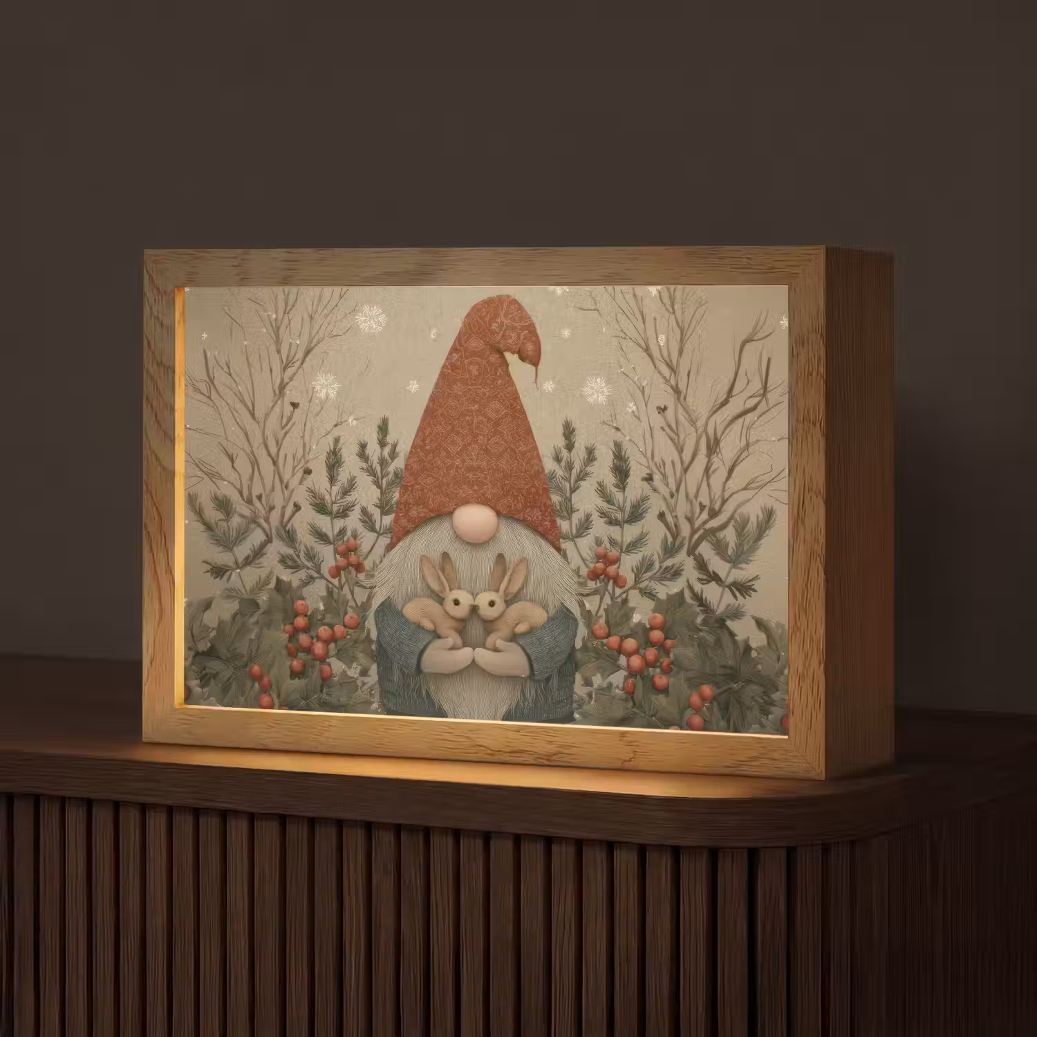 Kerstgnome - Konijntjes - Kleurrijk Light Box met kabel (Tafellamp) klein -z3d_website
