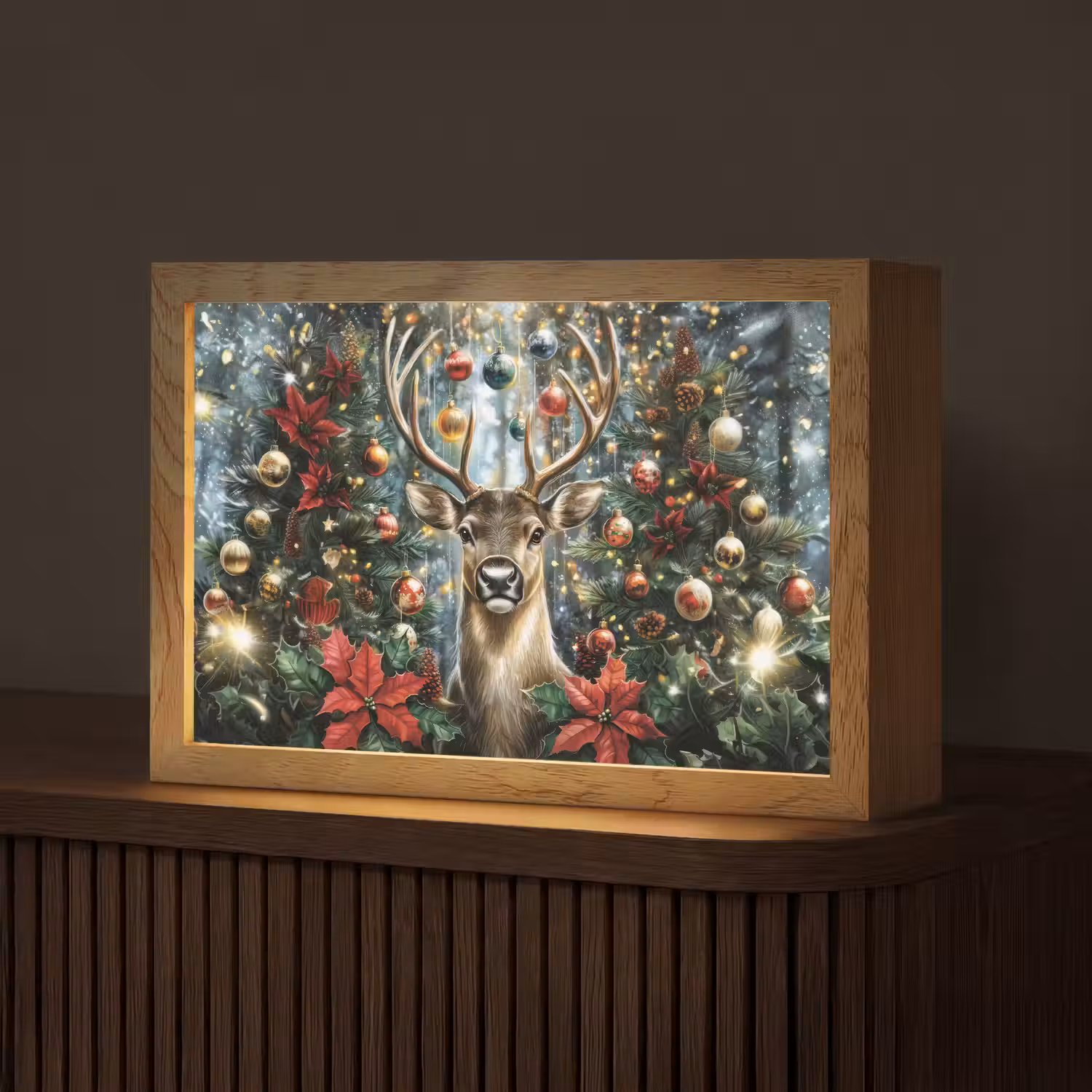 Kerstfeest - Dennenbos - Rood Light Box met kabel (Tafellamp) klein -z3d_website