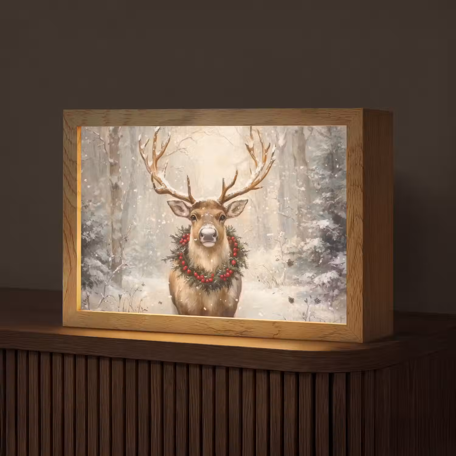 Kerst - Rendier - Winter - Krans Light Box met kabel (Tafellamp) klein -z3d_website