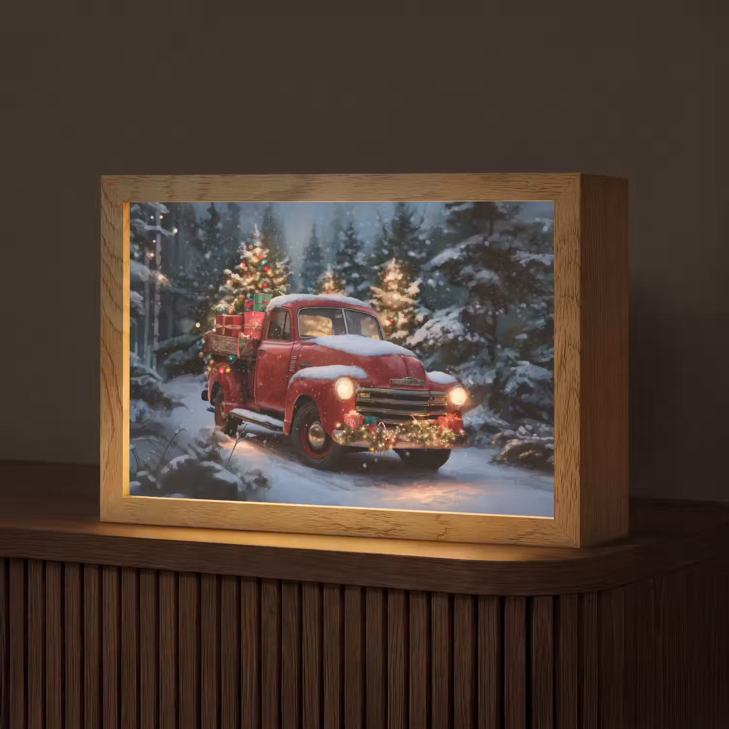 Kersttruck - Sneeuwbos - Rood Light Box met kabel (Tafellamp) klein -z3d_website