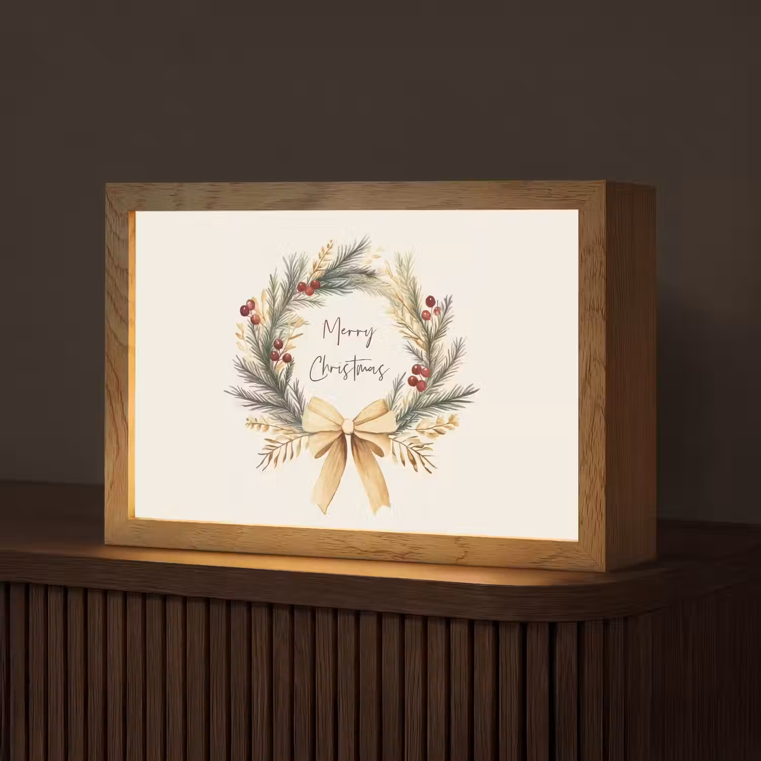 Kerstkrans - Kerst - Goud - Beige Light Box met kabel (Tafellamp) klein -z3d_website