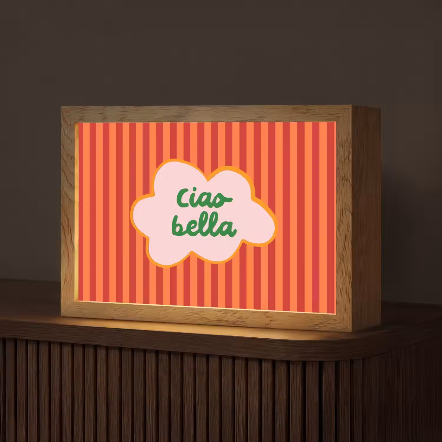Ciao bella - Tekstwolk - Strepen - Oranje Light Box met kabel (Tafellamp) klein -z3d_website