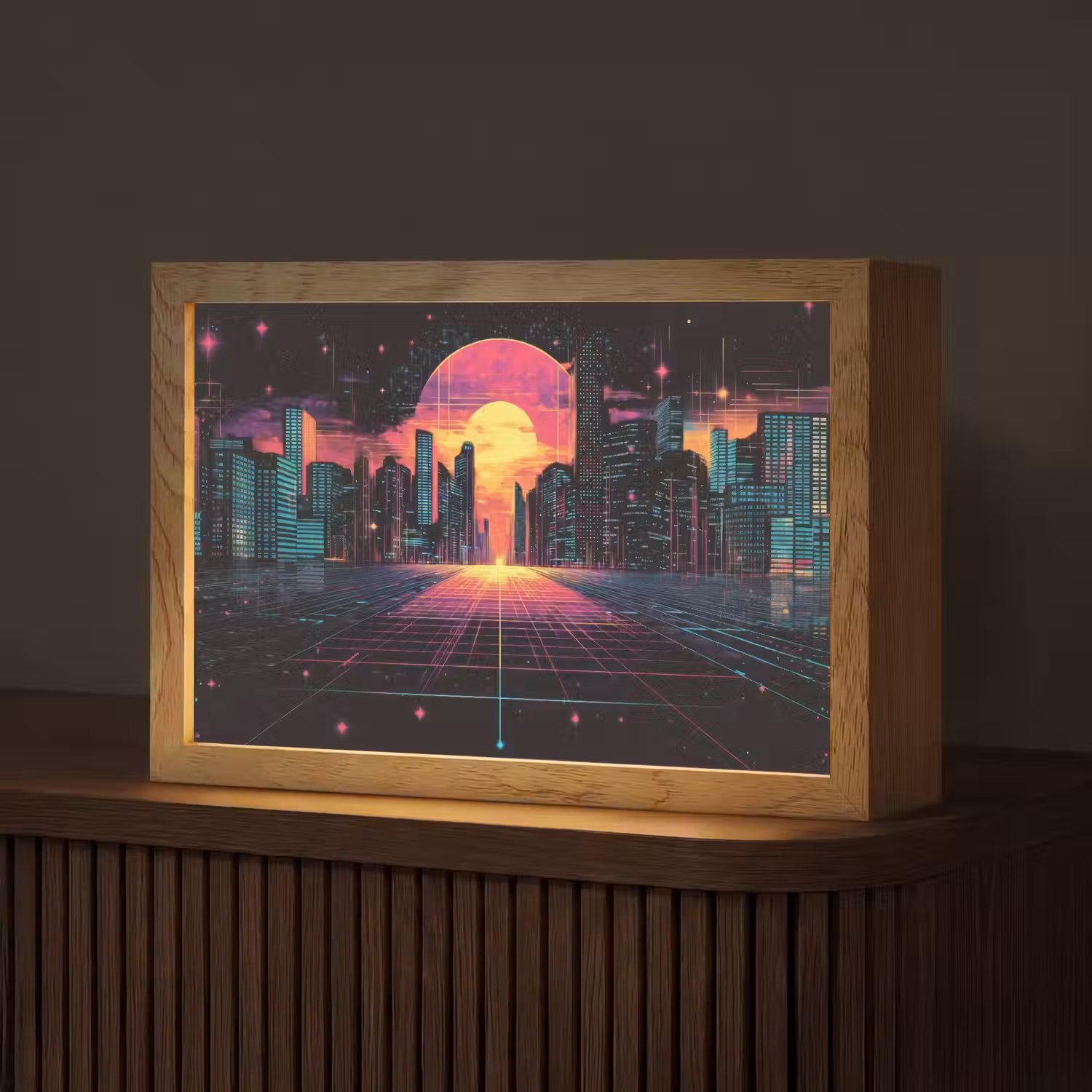 Stad - Gebouwen - Zon - Geel Light Box met kabel (Tafellamp) klein -z3d_website