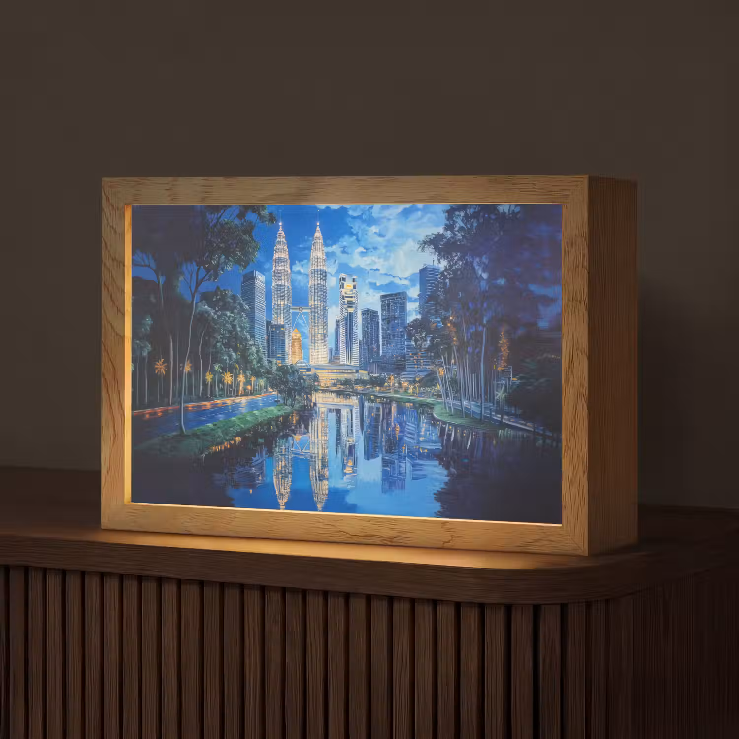 Stad Kuala Lumpur - Skyline - Wolkenkrabbers - Water Light Box met kabel (Tafellamp) klein -z3d_website