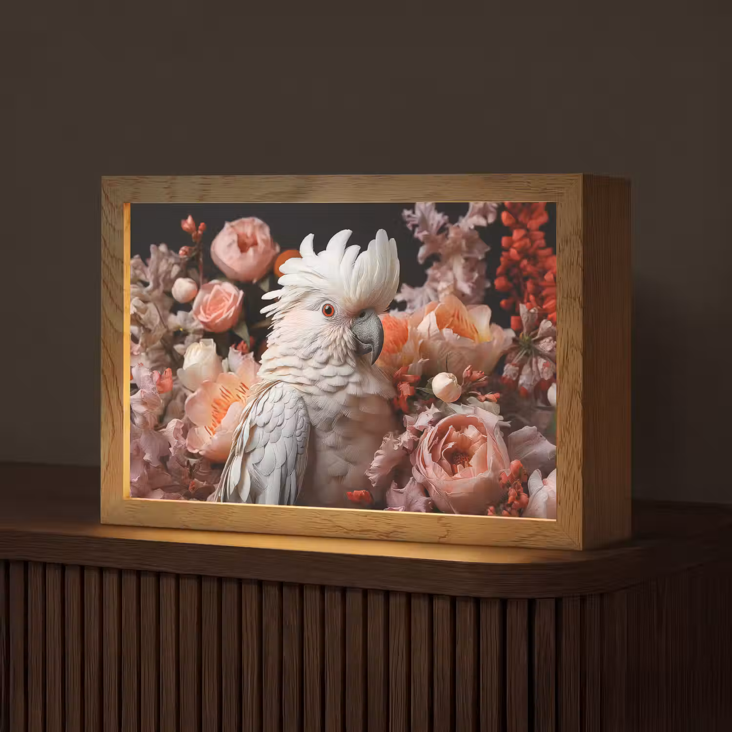 Kaketoe - Dier - Natuur - Botanisch - Bloemen - Roze Light Box met kabel (Tafellamp) klein -z3d_website