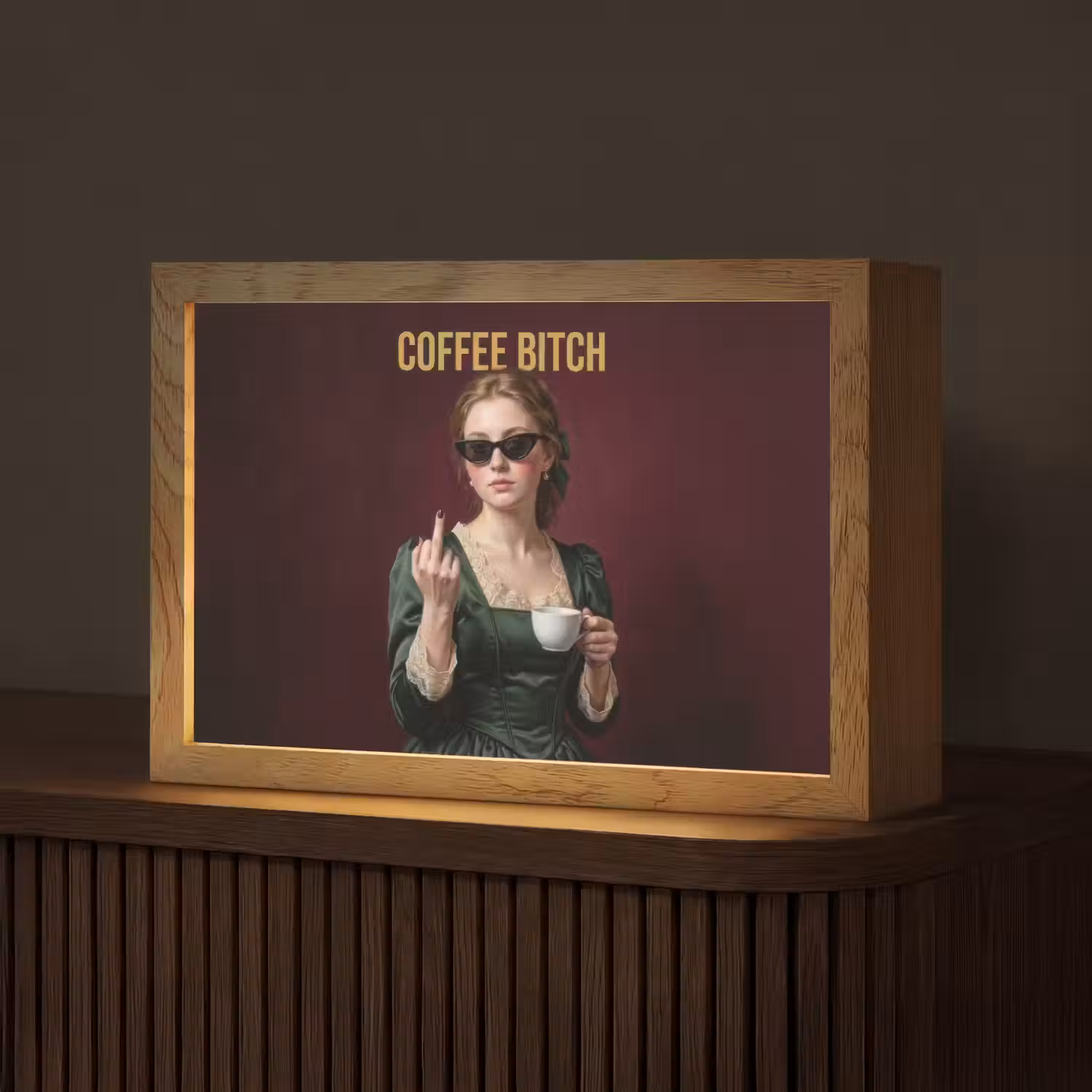 Koffie - Vrouw - Middelvinger Light Box met kabel (Tafellamp) klein -z3d_website