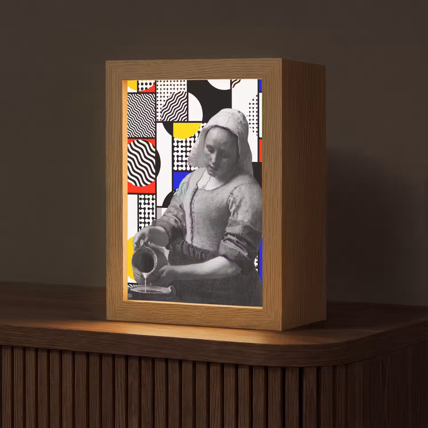 Collage - Mondriaan - Melkmeisje Light Box met kabel (Tafellamp) klein -z3d_website