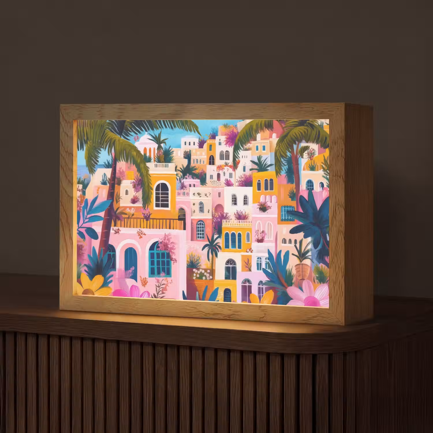Kleurrijk - Roze - Oranje - Geel - Bloemen Light Box met kabel (Tafellamp) klein -z3d_website