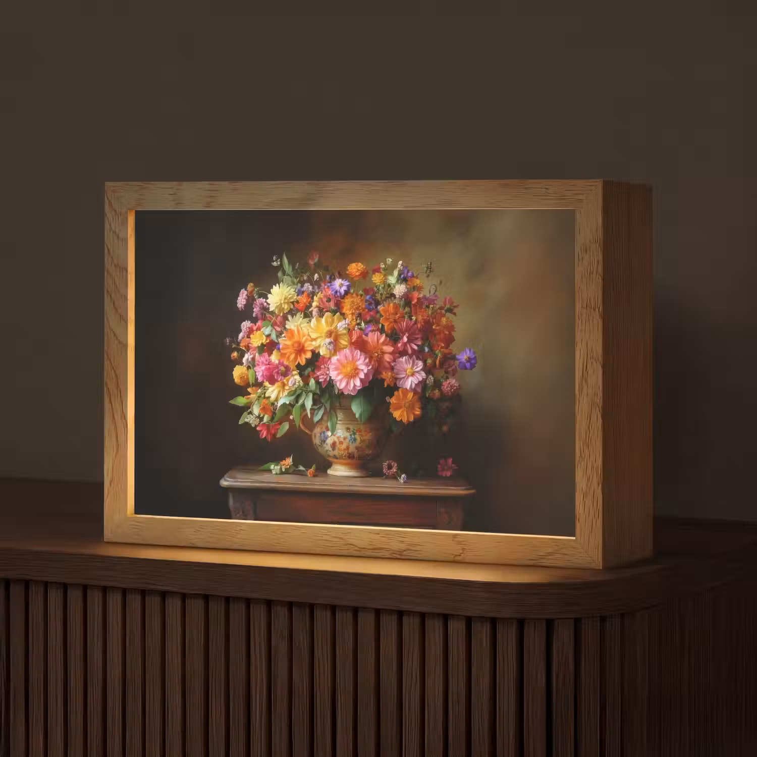 Kleuren - Boeket - Vaas - Hout Light Box met kabel (Tafellamp) klein -z3d_website