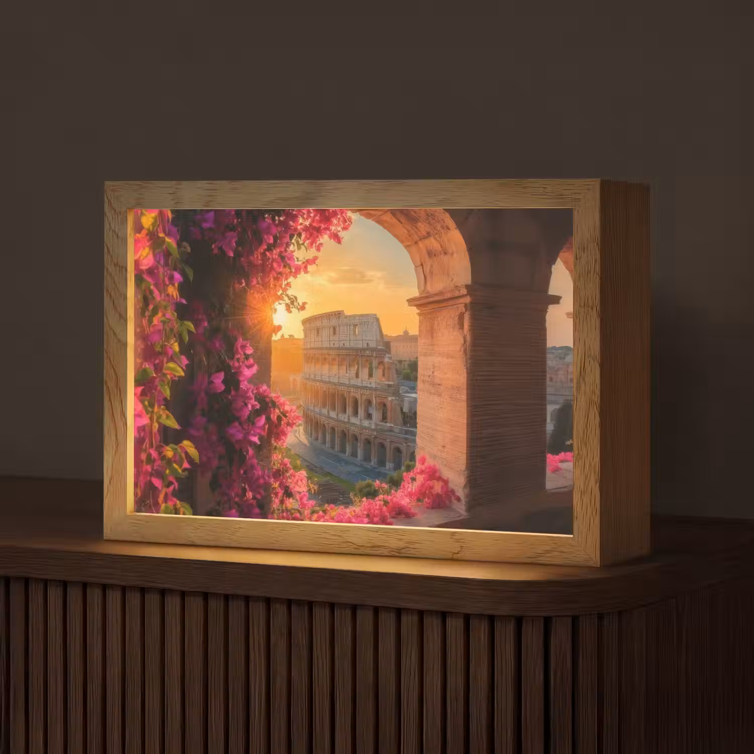 Colosseum - Rome - Roze Bloemen Light Box met kabel (Tafellamp) klein -z3d_website