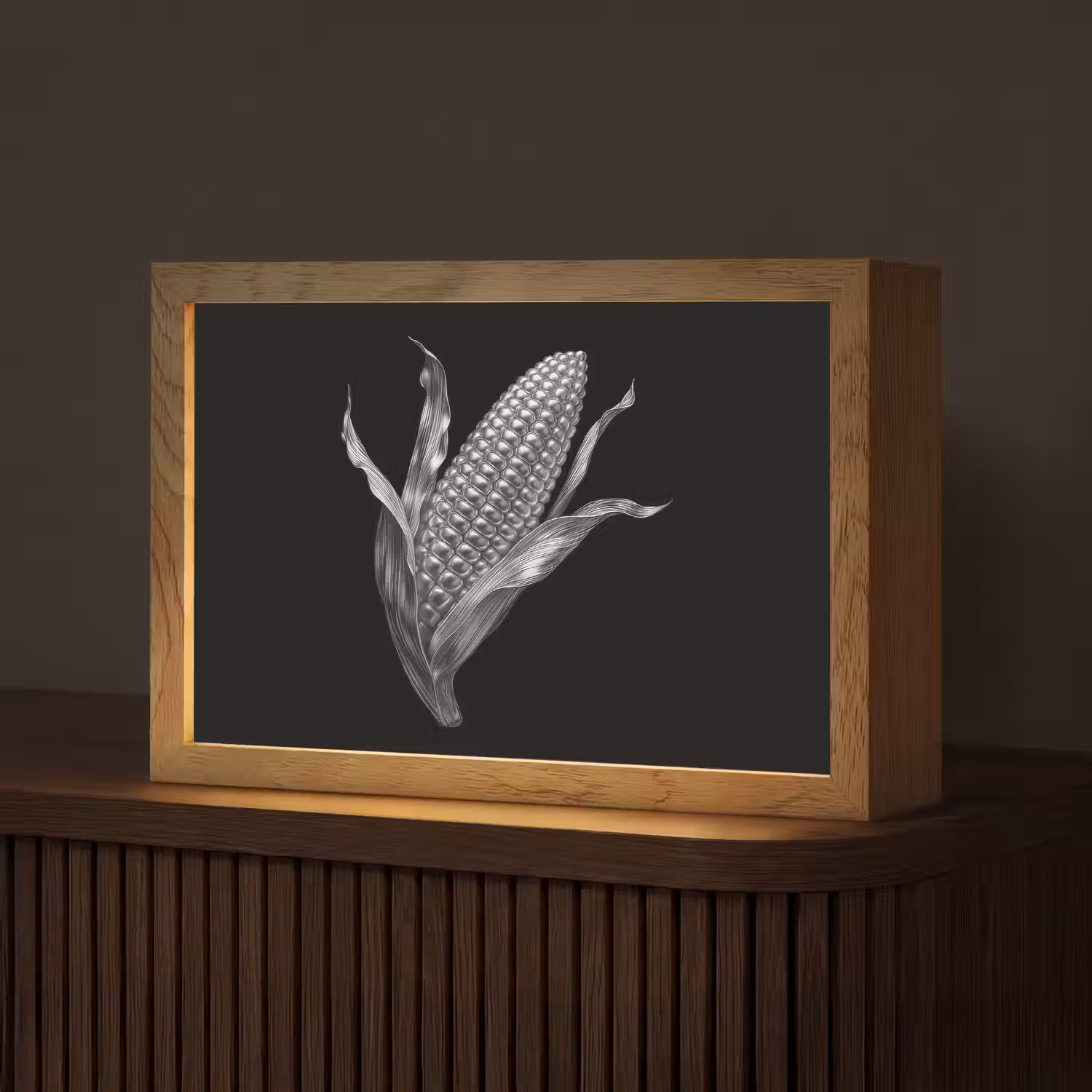 Maïskolf - Glanzend metaal - Elegant Light Box met kabel (Tafellamp) klein -z3d_website