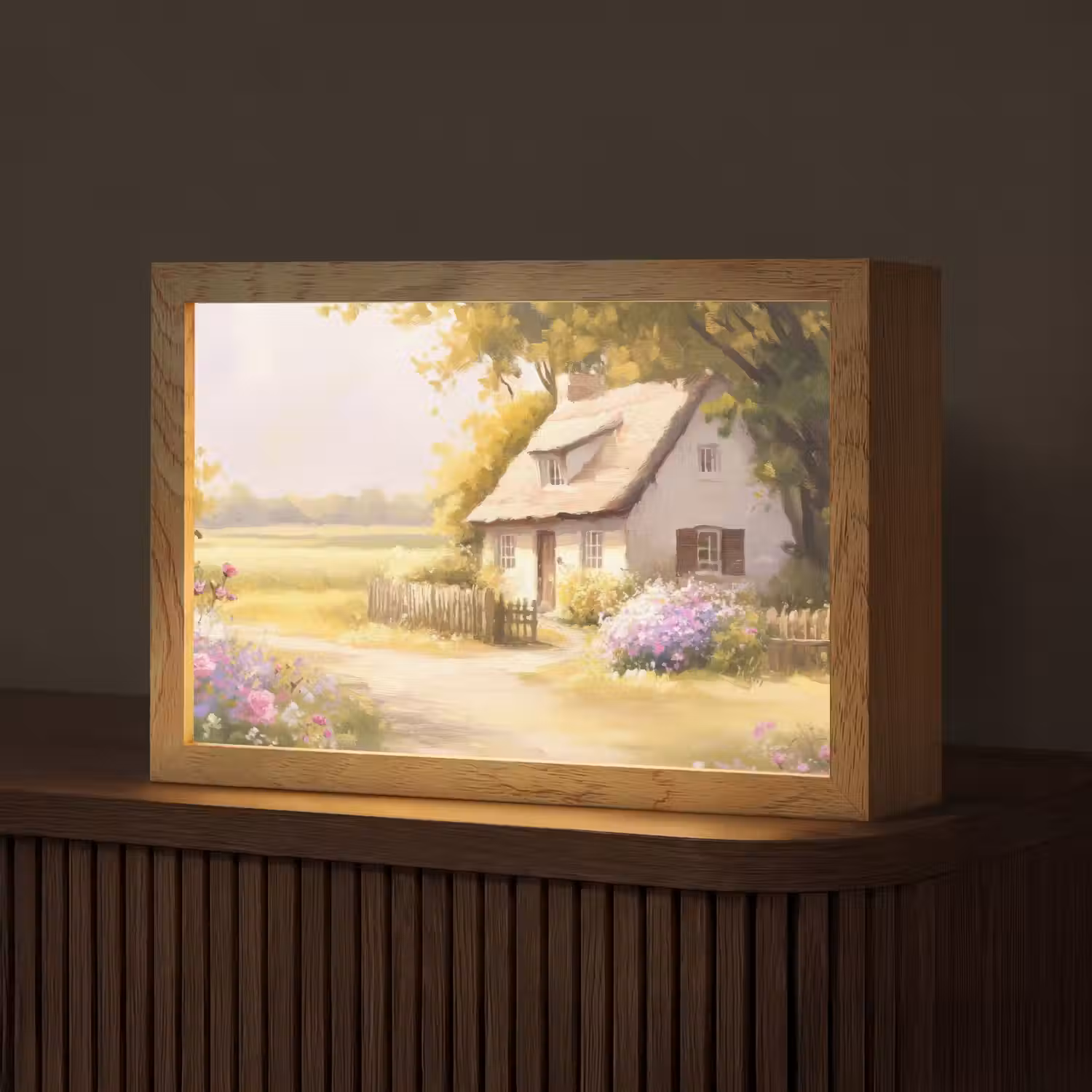 Huisje - Hout - Bloemen Light Box met kabel (Tafellamp) klein -z3d_website