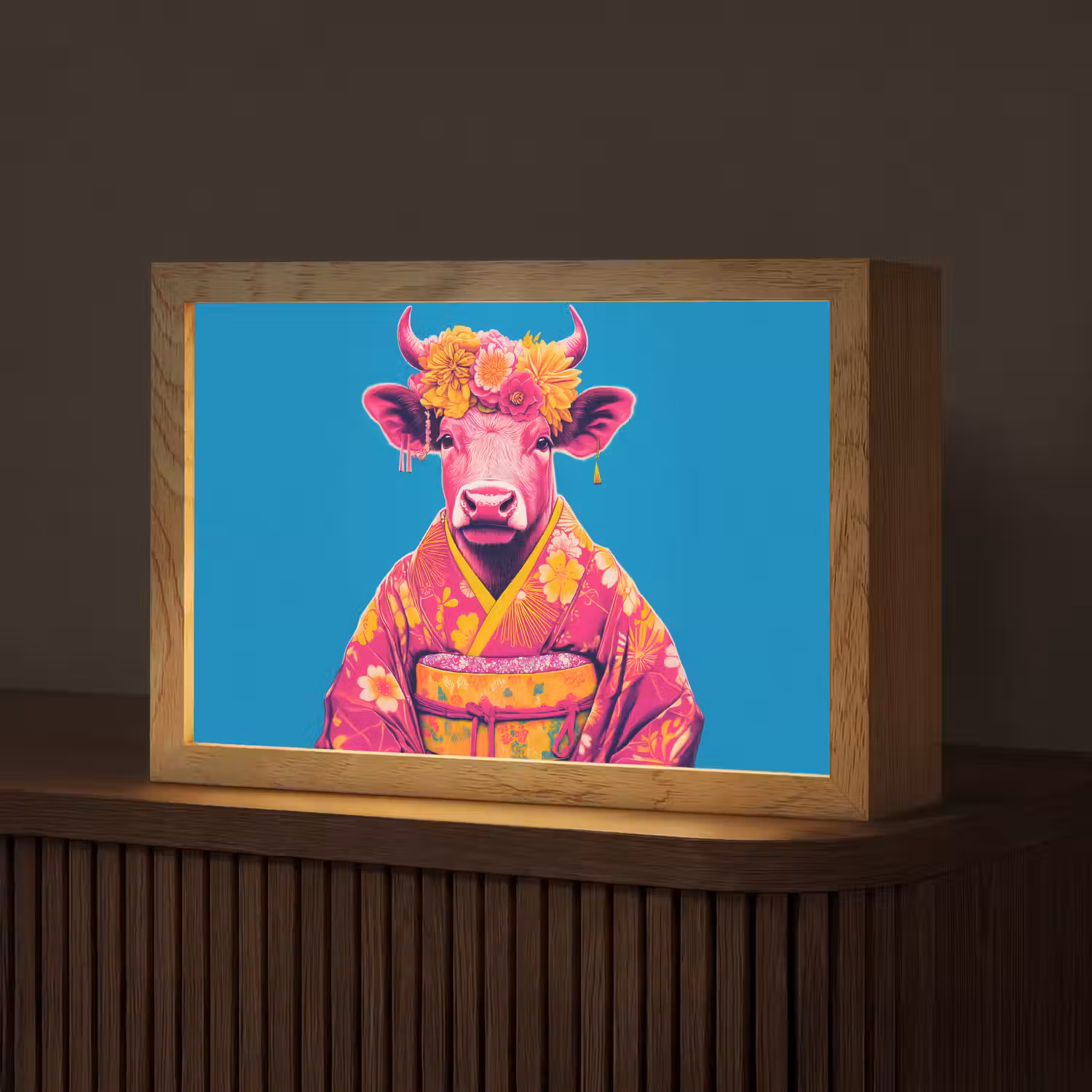 Koe - Bloemenkrans - Oorhangers - Kimono Light Box met kabel (Tafellamp) klein -z3d_website