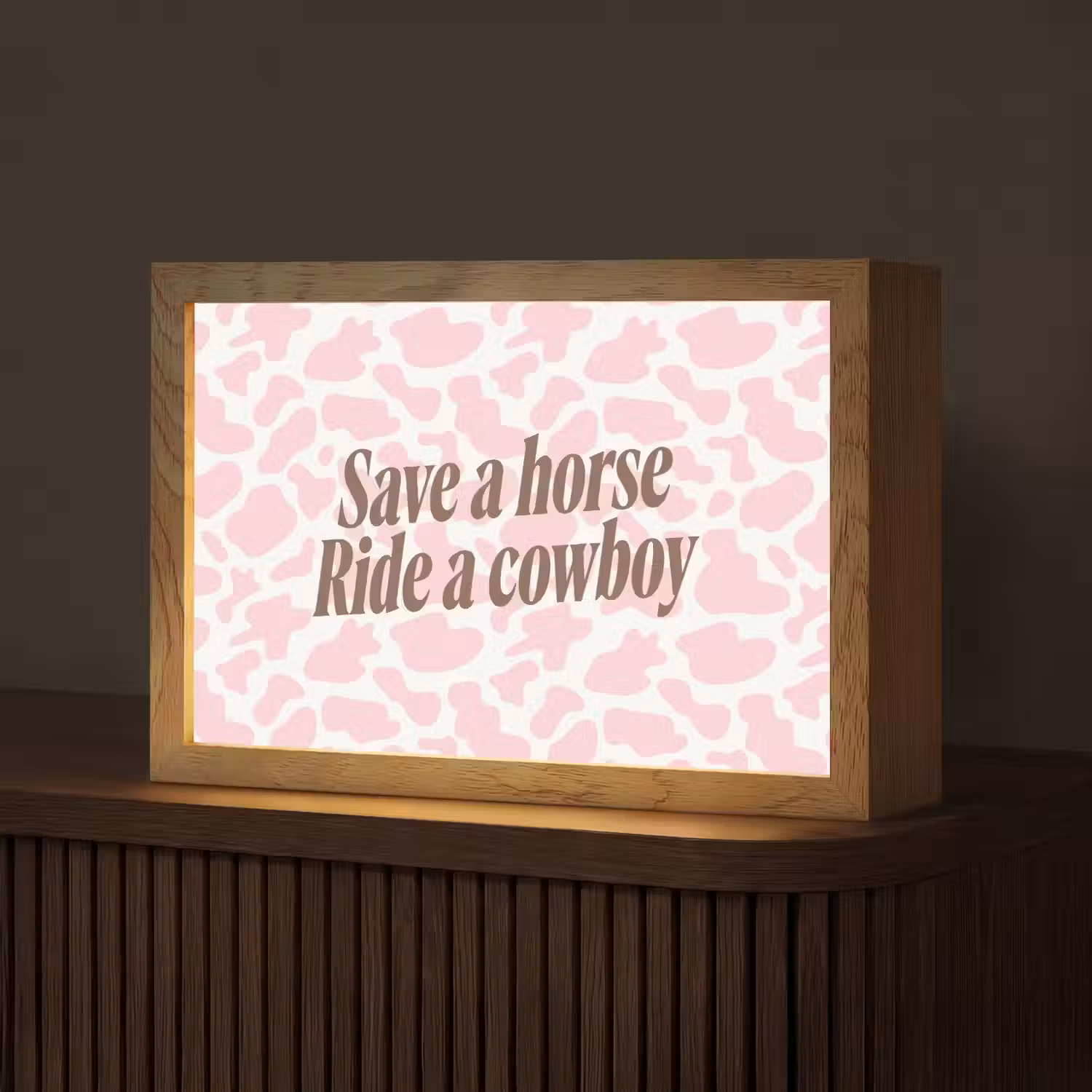 Koeienprint - Roze - Cowboy - Horse Light Box met kabel (Tafellamp) klein -z3d_website