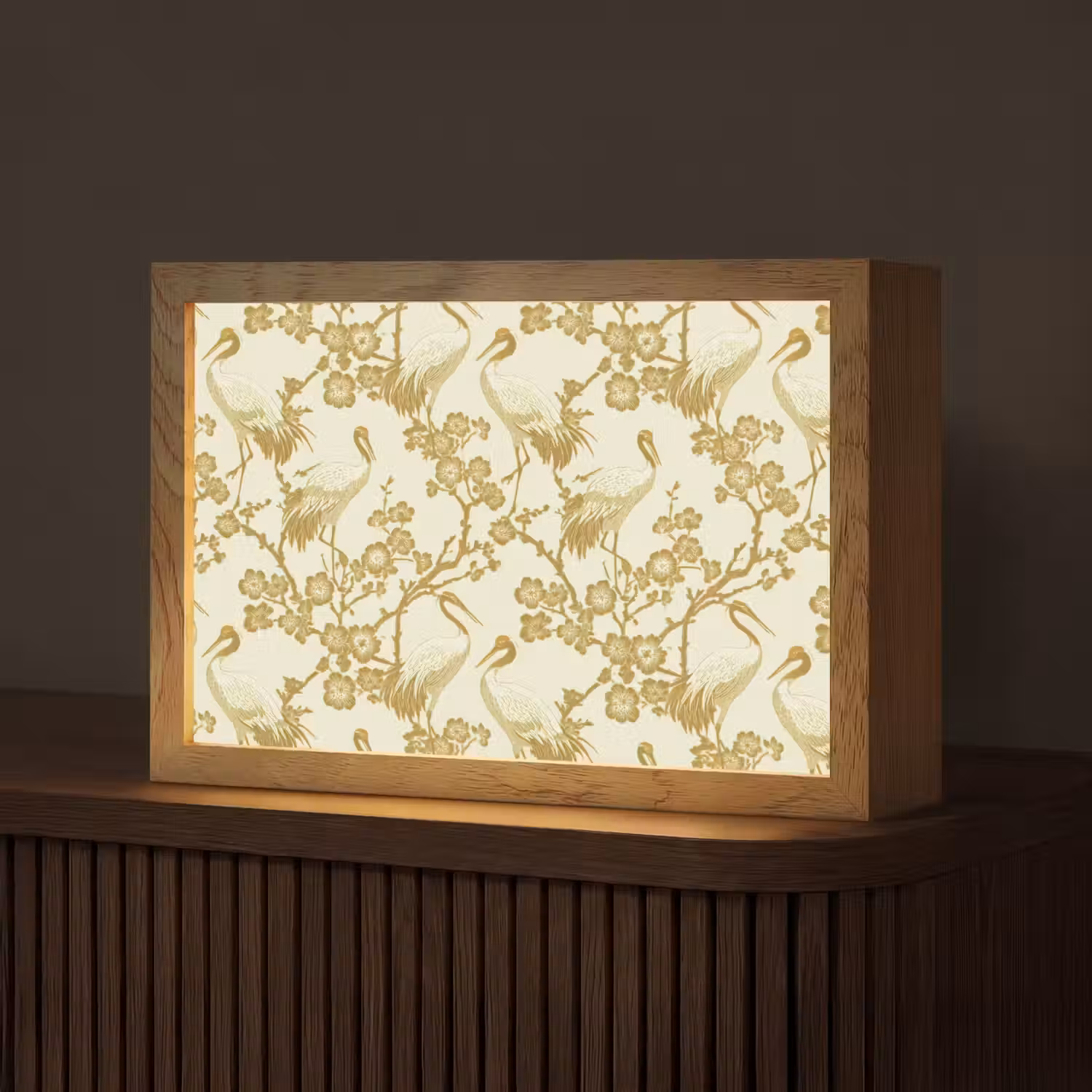 Kraanvogels - Kersenbloesem - Goud Light Box met kabel (Tafellamp) klein 924 -z3d_website