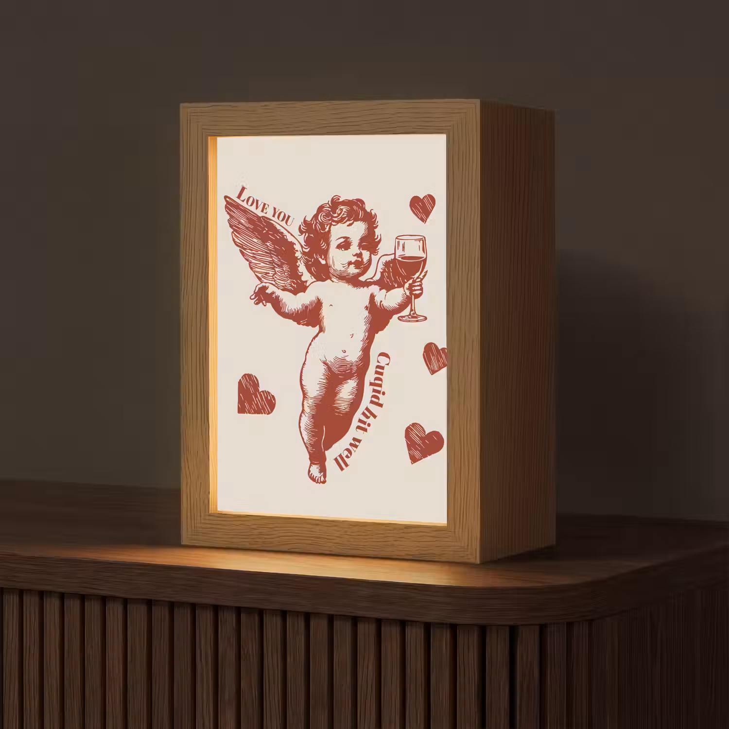 Cupido - Hartjes - Rood - Klassiek Light Box met kabel (Tafellamp) klein -z3d_website