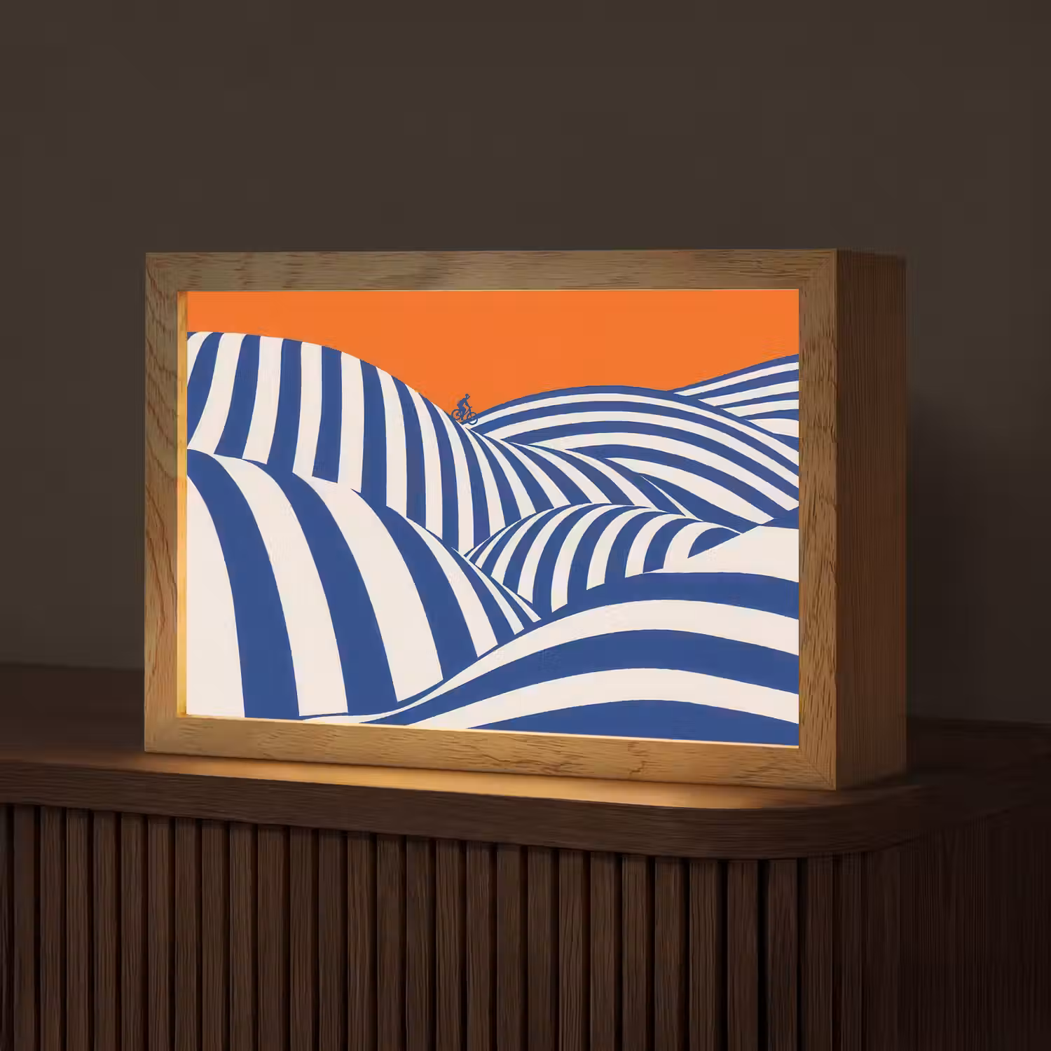 Fietser - Heuvels - Strepen - Blauw Light Box met kabel (Tafellamp) klein -z3d_website
