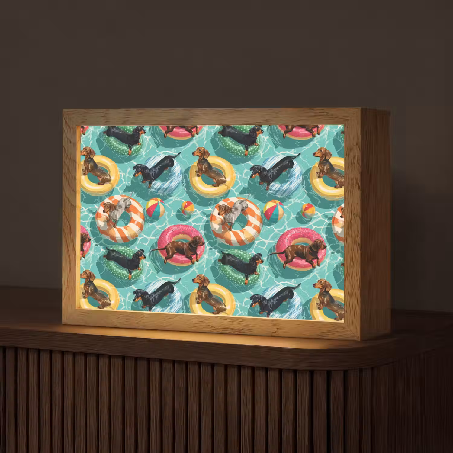 Teckels - Zwembad - Kleurrijk Light Box met kabel (Tafellamp) klein 924 -z3d_website