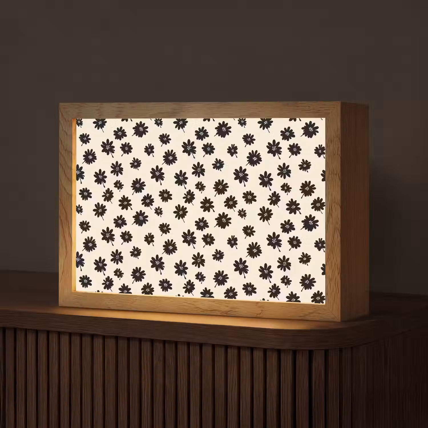Madeliefjes - Grafisch - Zwart - Beige Light Box met kabel (Tafellamp) klein 924 -z3d_website
