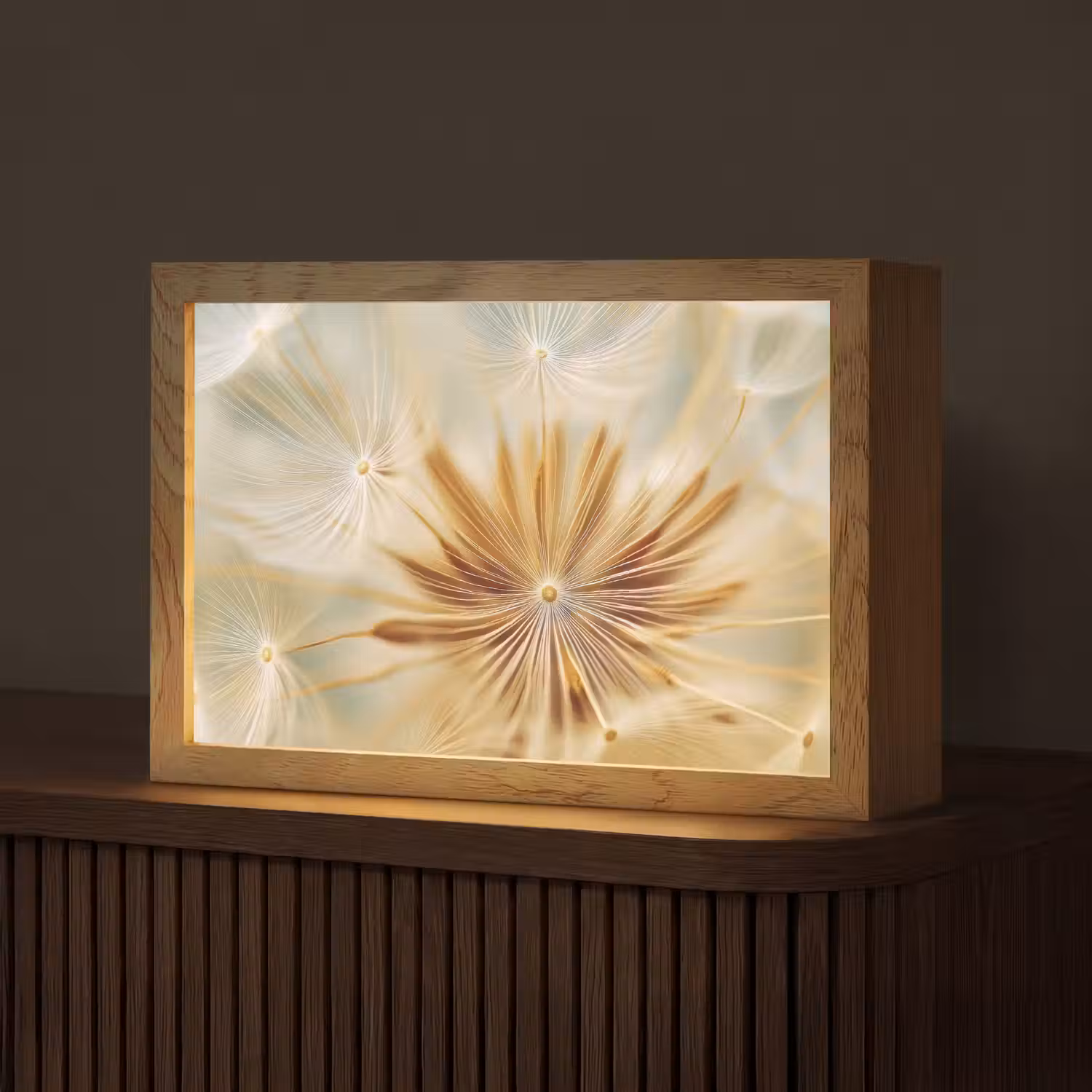 Paardenbloem - Beige - Abstract - Modern - Natuur Light Box met kabel (Tafellamp) klein -z3d_website