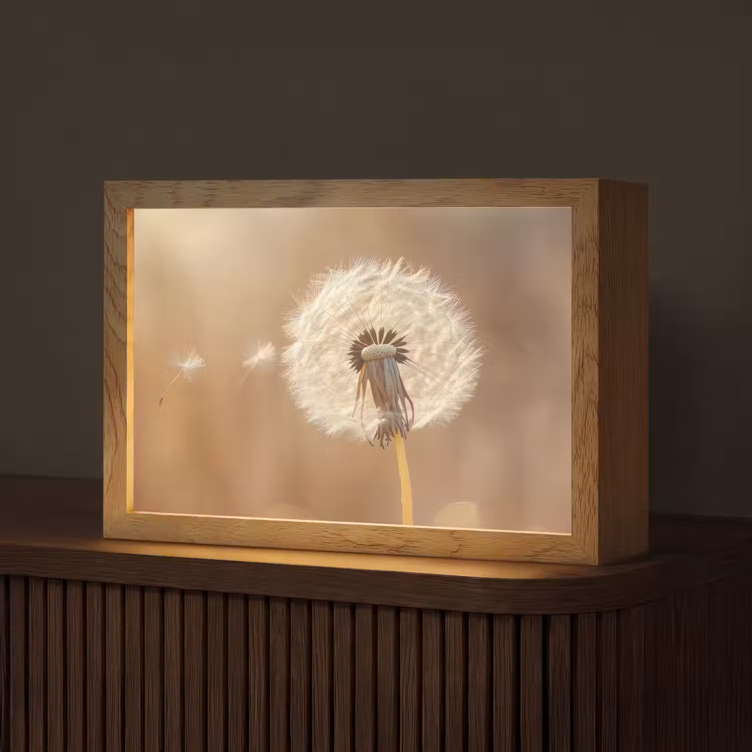 Paardenbloem - Beige - Natuur - Bloem Light Box met kabel (Tafellamp) klein -z3d_website