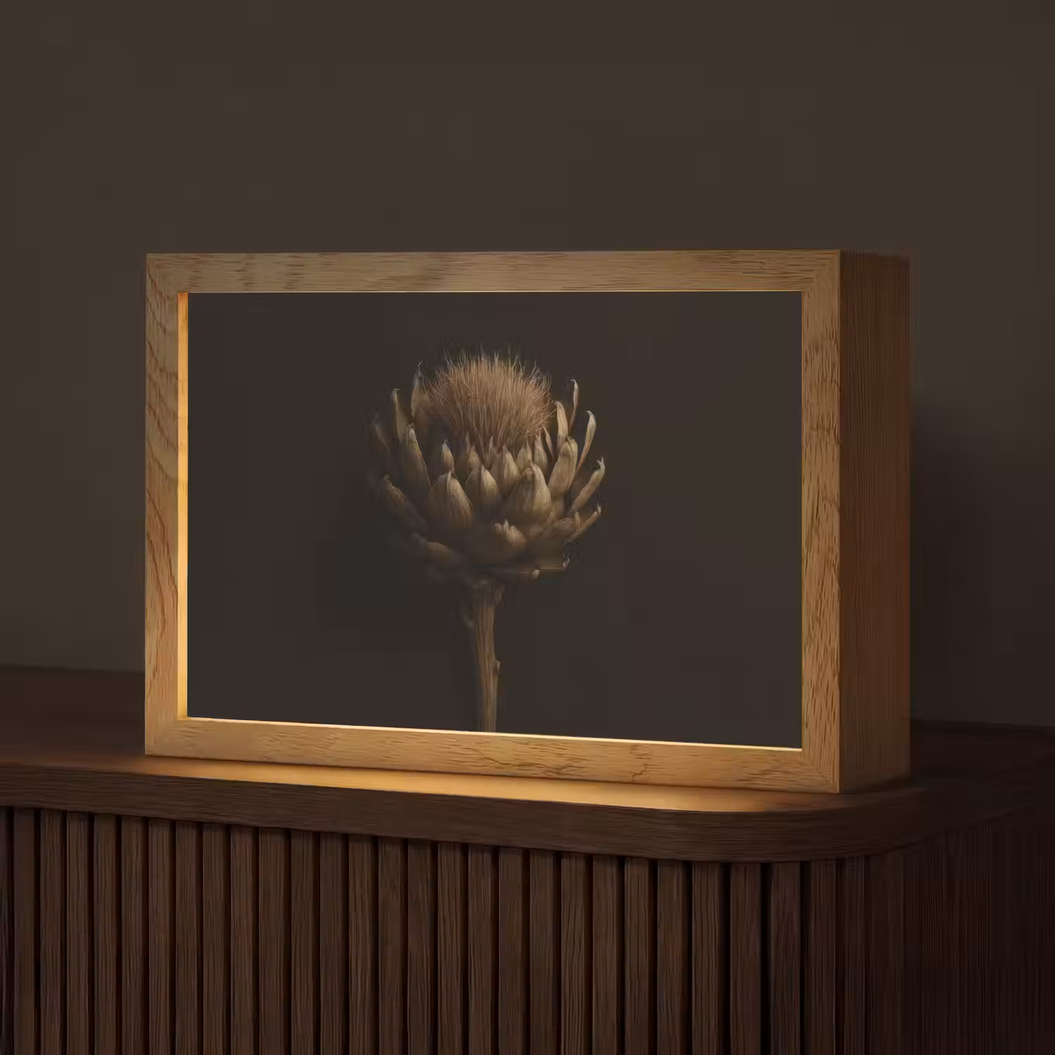 Donkerbruin - Bloem - Textuur - Artisjok Light Box met kabel (Tafellamp) klein -z3d_website