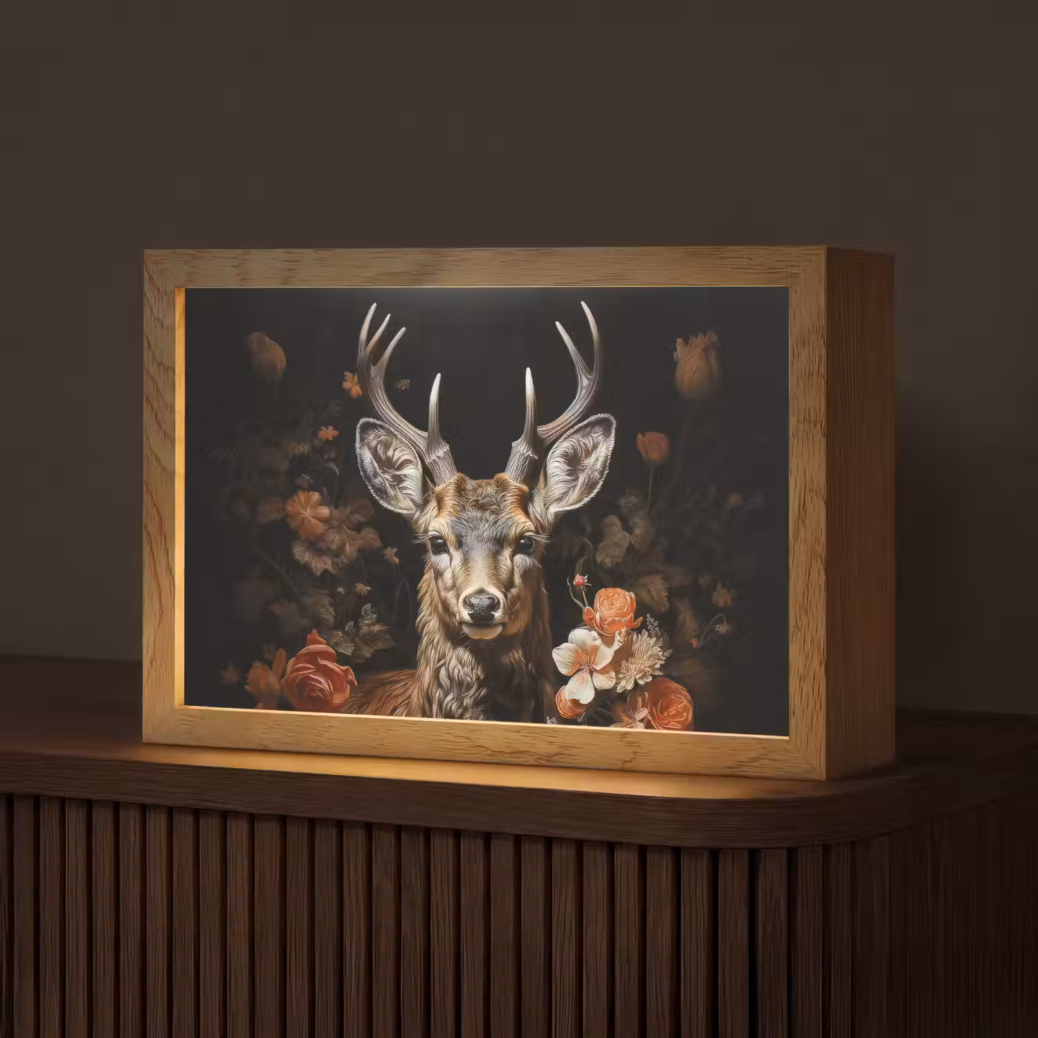 Hert - Dier - Bloemen - Natuur - Botanisch Light Box met kabel (Tafellamp) klein -z3d_website