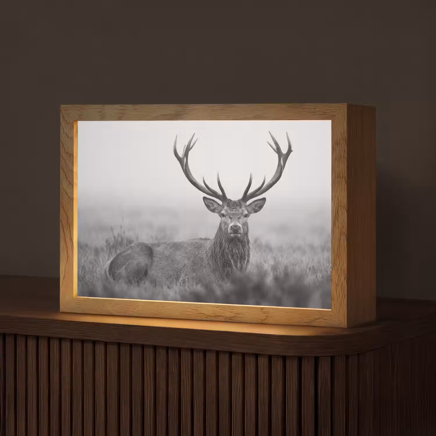 Hert - Mistig - Zwart - Wit Light Box met kabel (Tafellamp) klein -z3d_website