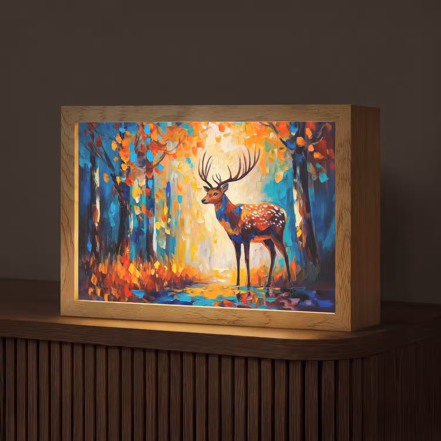 Hert - Bosdieren - Natuur - Kunst Light Box met kabel (Tafellamp) klein -z3d_website