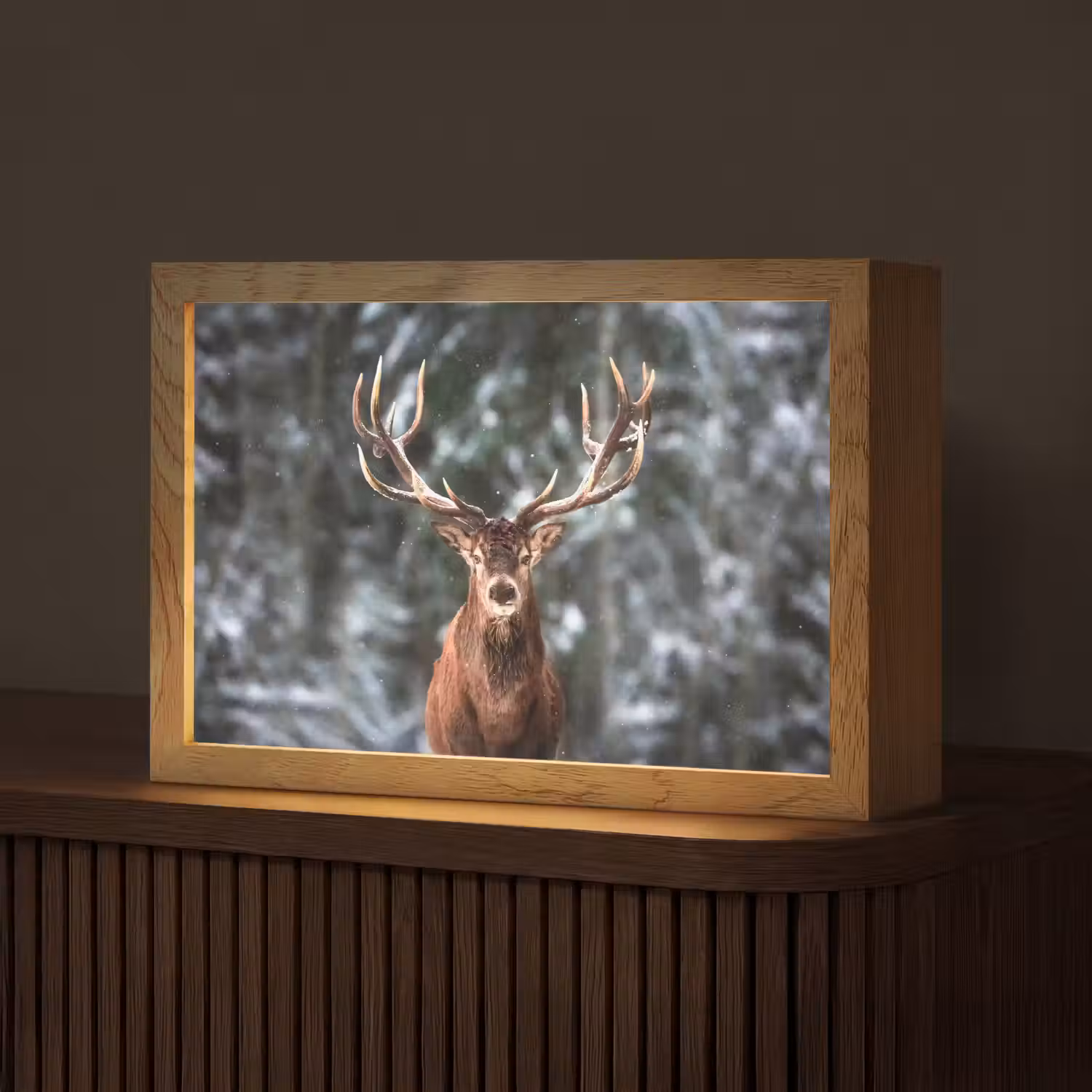 Hert - Winter - Sneeuw - Bos - Natuur - Dier Light Box met kabel (Tafellamp) klein -z3d_website