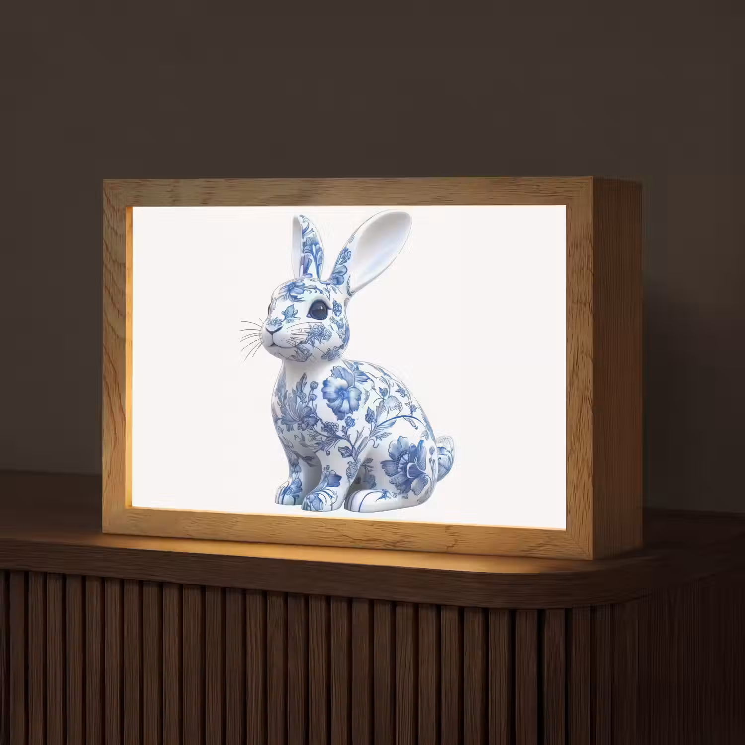 Delftsblauw - Haasje - Wit Light Box met kabel (Tafellamp) klein -z3d_website