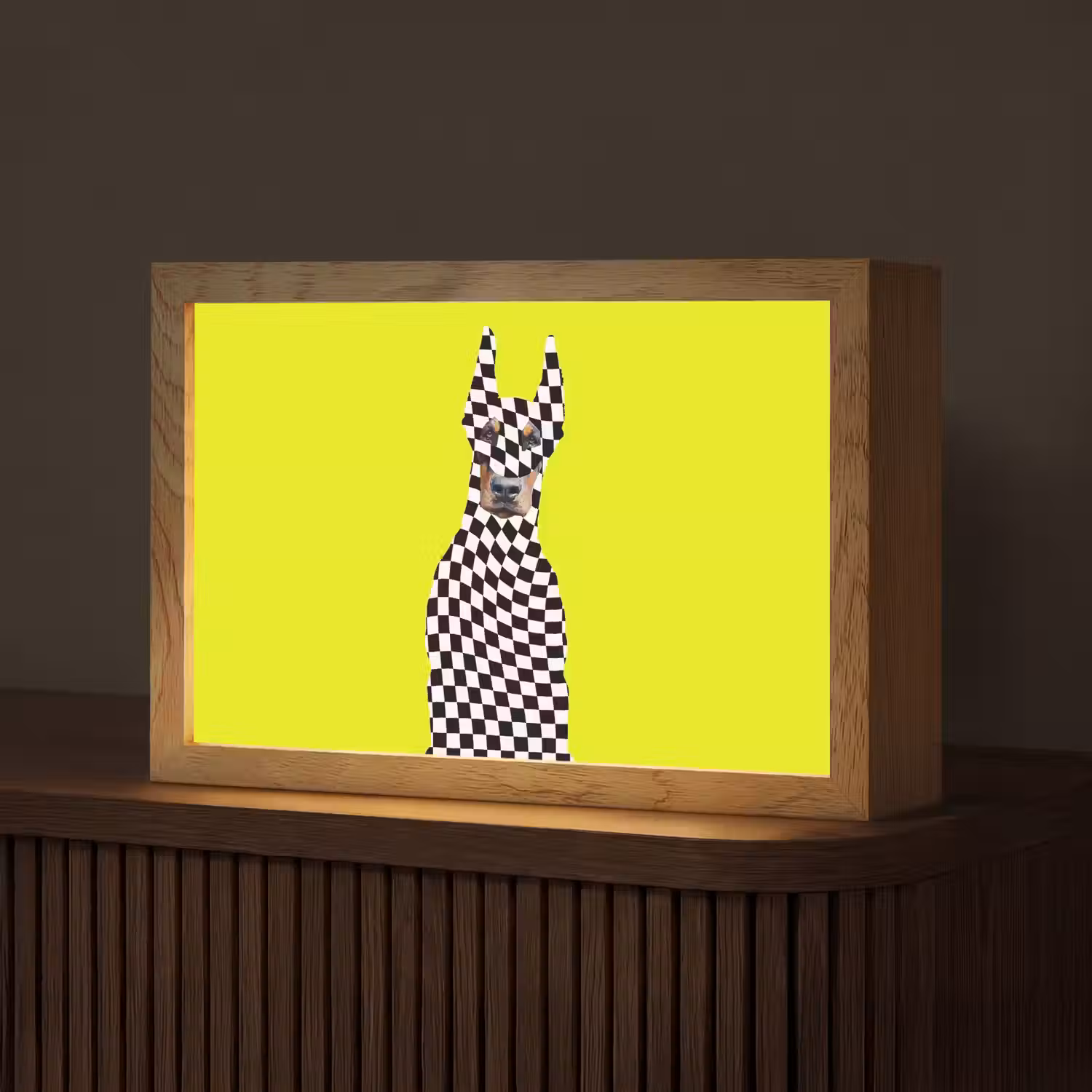 Dobermann - Geblokt - Geel Light Box met kabel (Tafellamp) klein -z3d_website